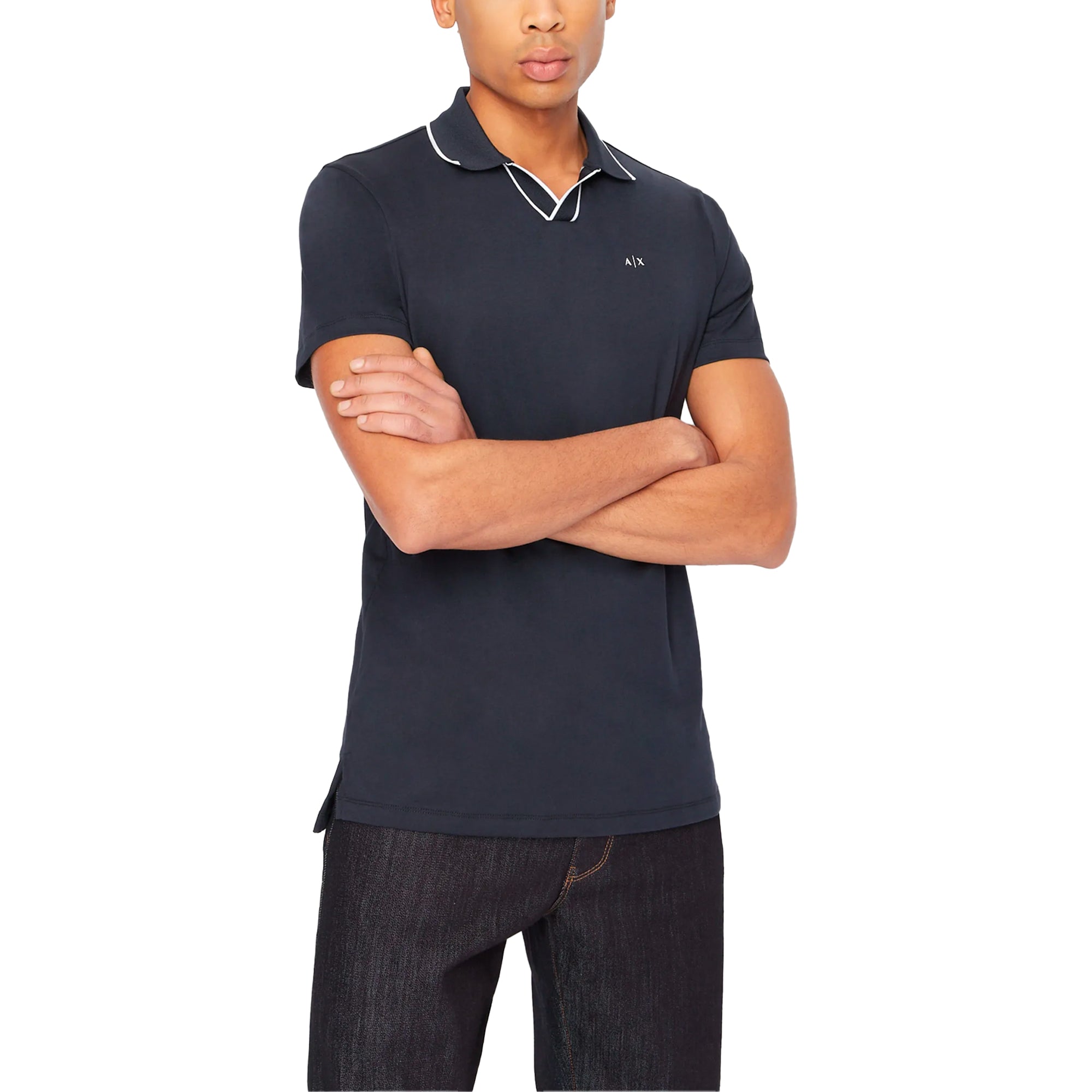 Armani Exchange 3RZFFC Open Neck Polo - Navy