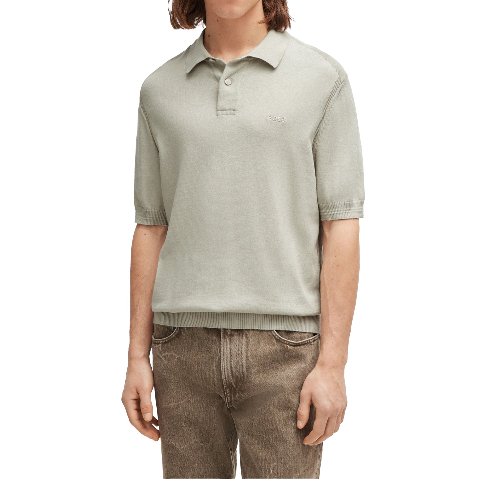 Boss Asac P Knitted Polo - Light Beige