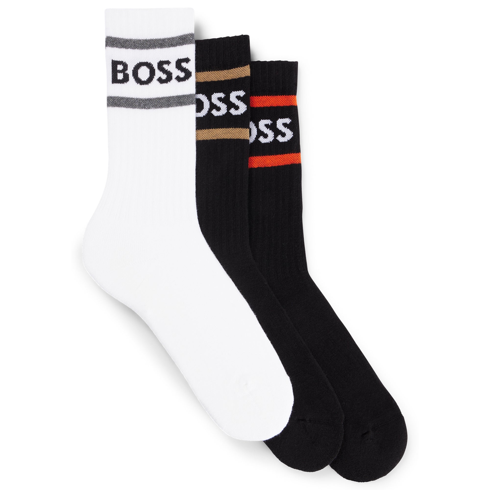 Boss 3 Pack Rib Stripe Sport Socks - Black/White/Black