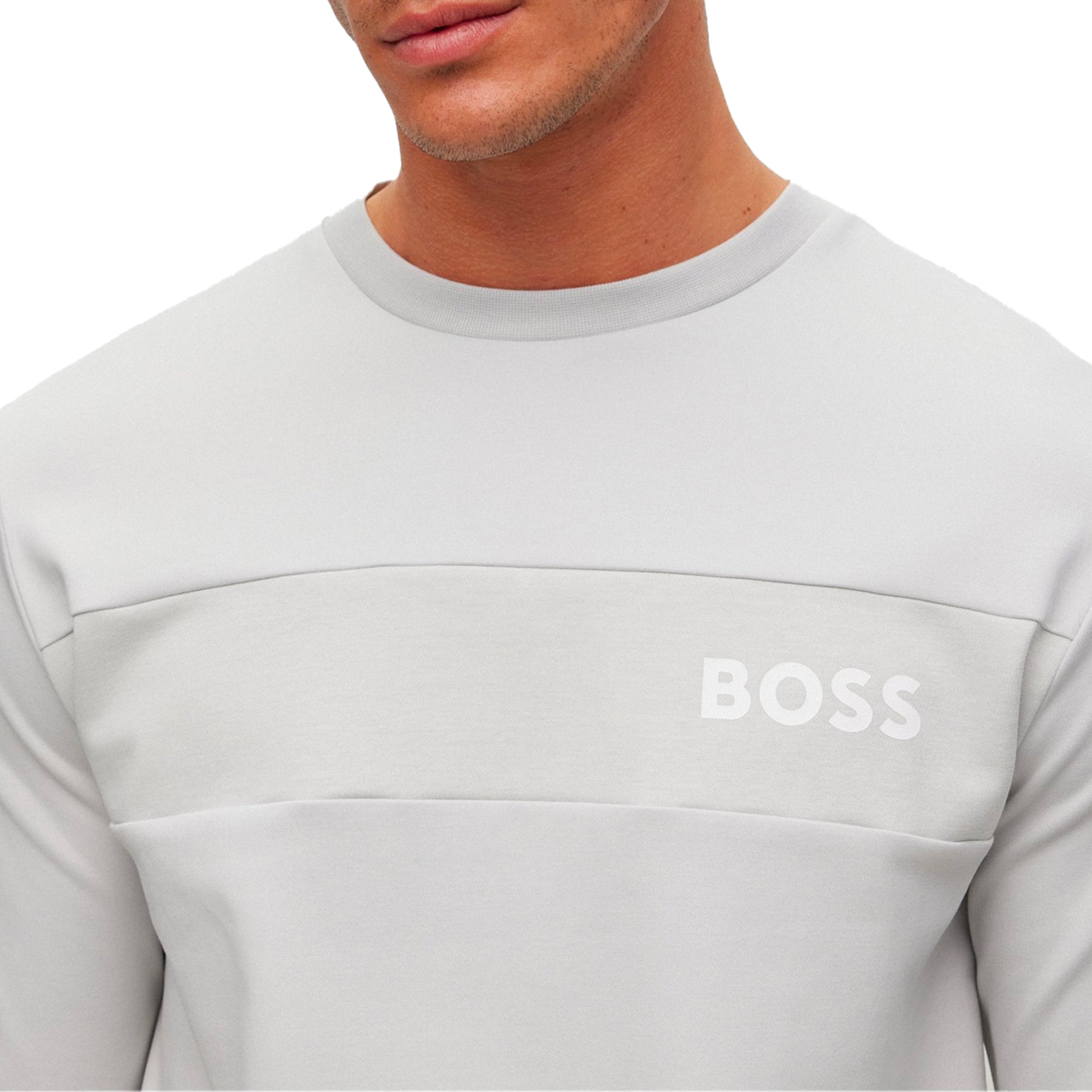 Boss Cotton Blend Crew Neck Sweat - Light Grey