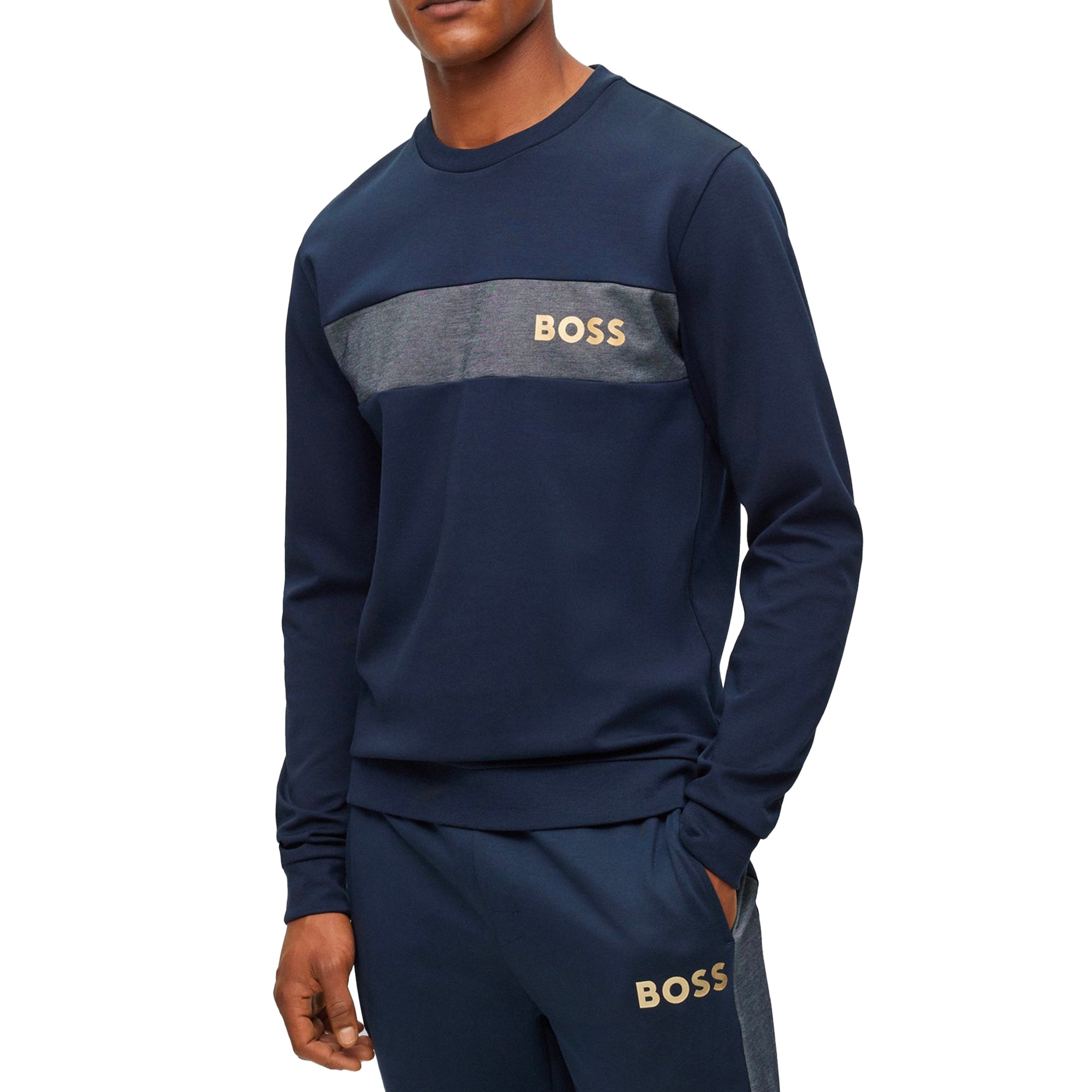 Boss Cotton Blend Crew Neck Sweat - Navy