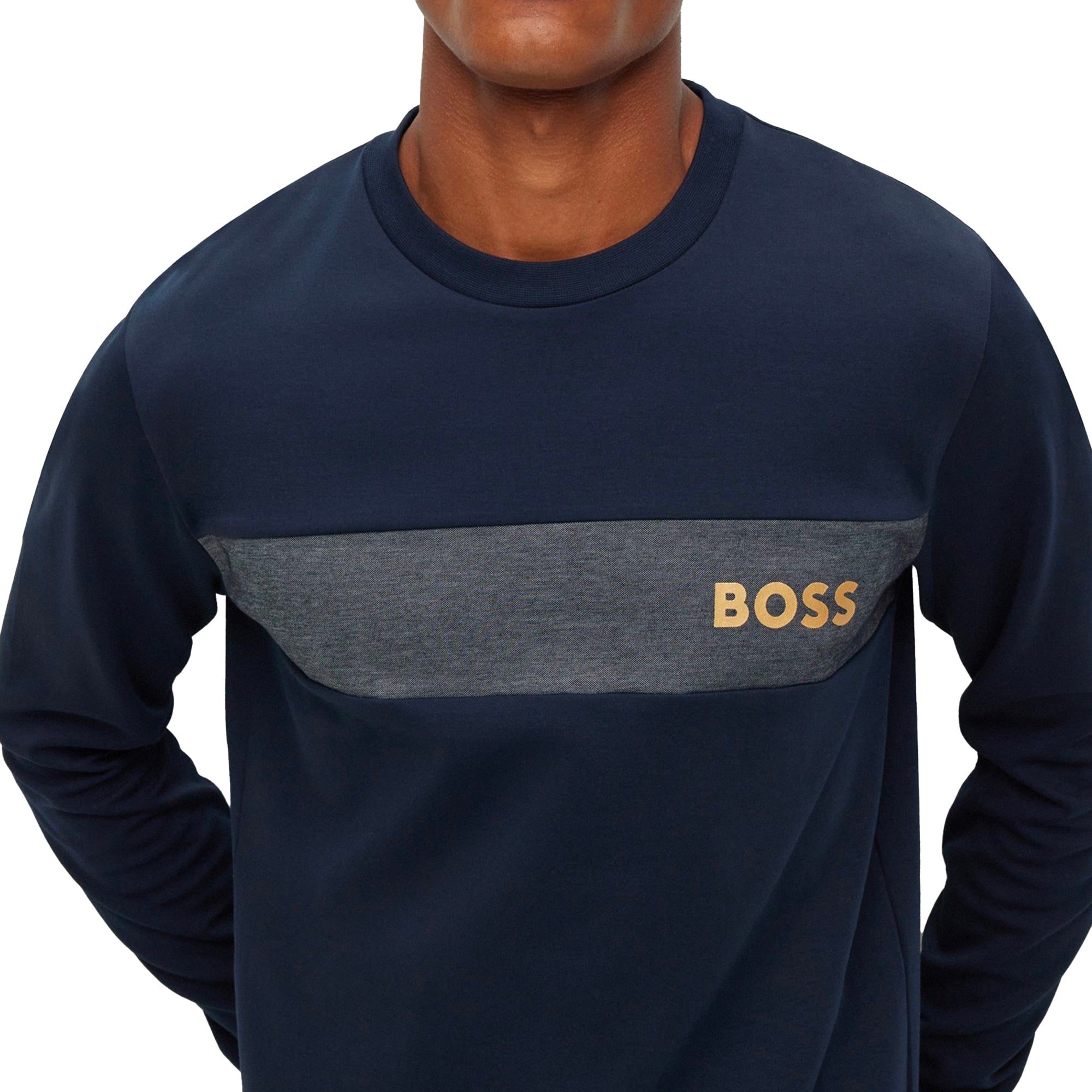 Boss Cotton Blend Crew Neck Sweat - Navy