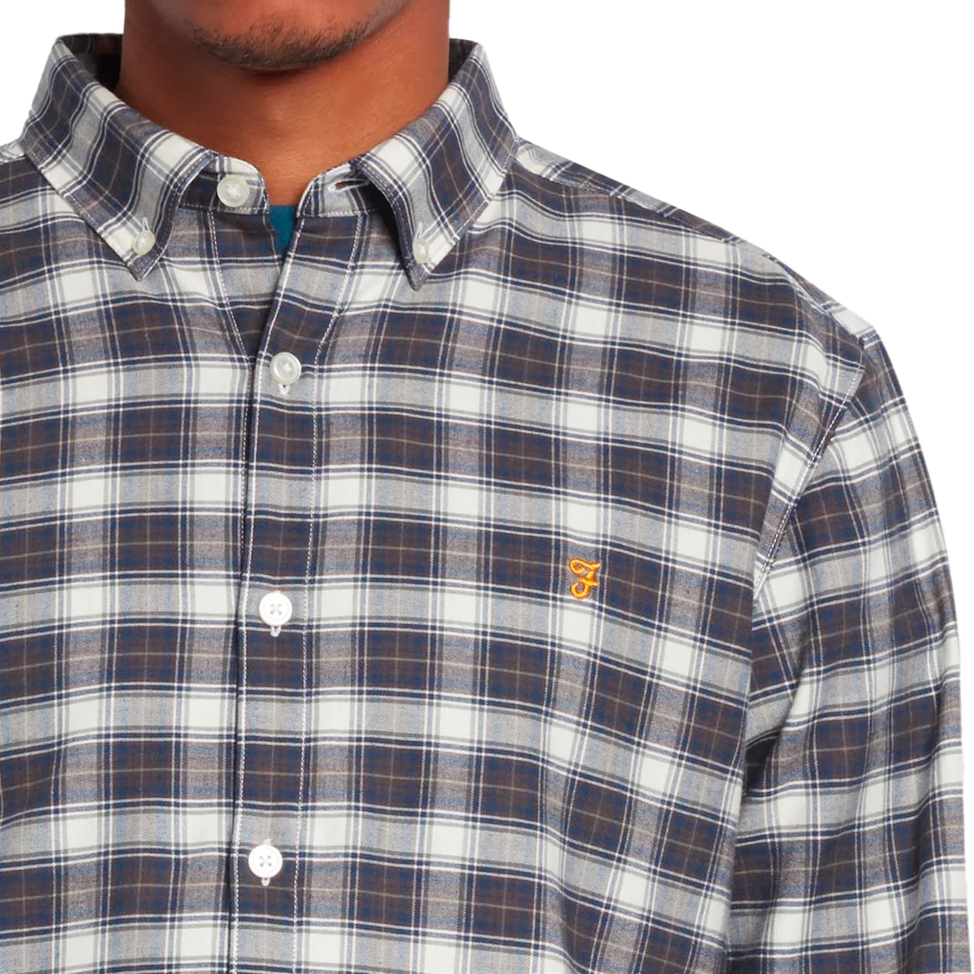 Farah Fraser Check Long Sleeve Shirt - Navy / Cream