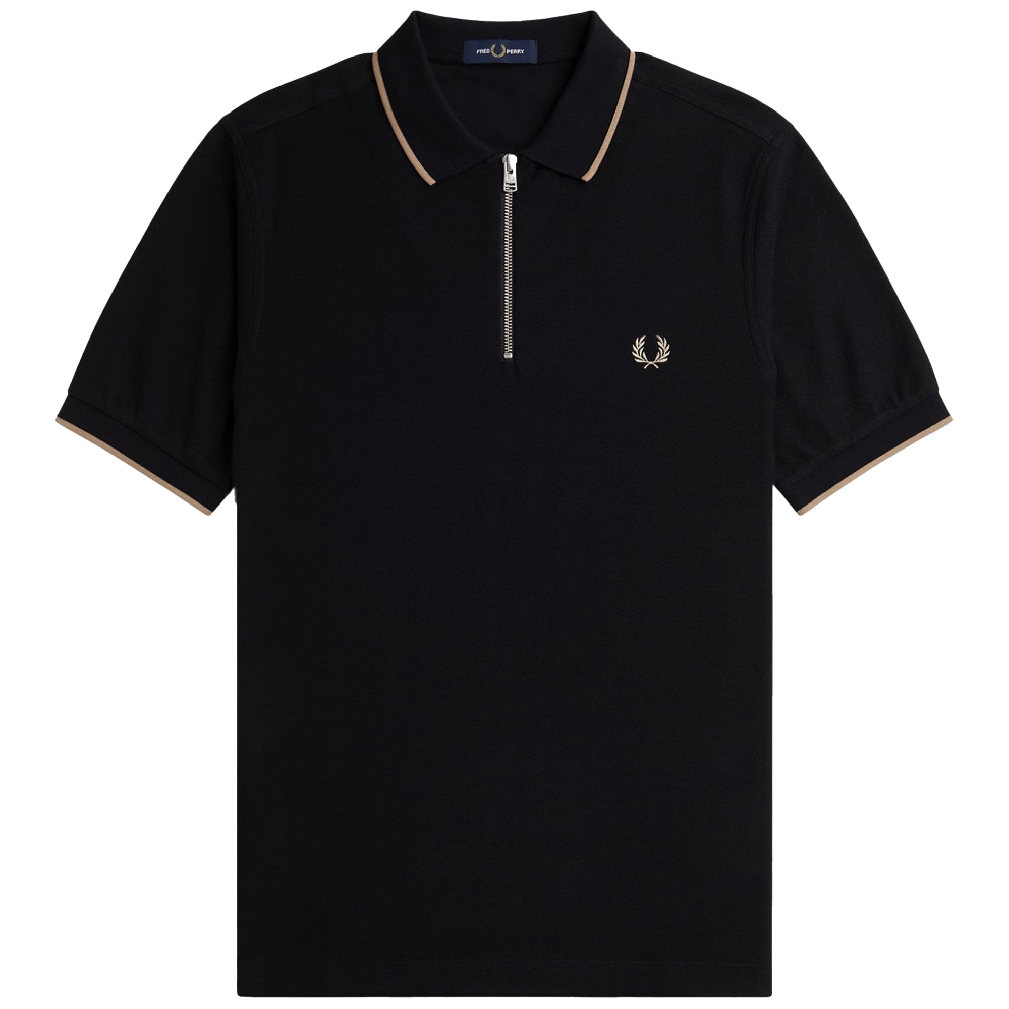 Fred Perry Crepe Pique Zip Neck Polo - Black