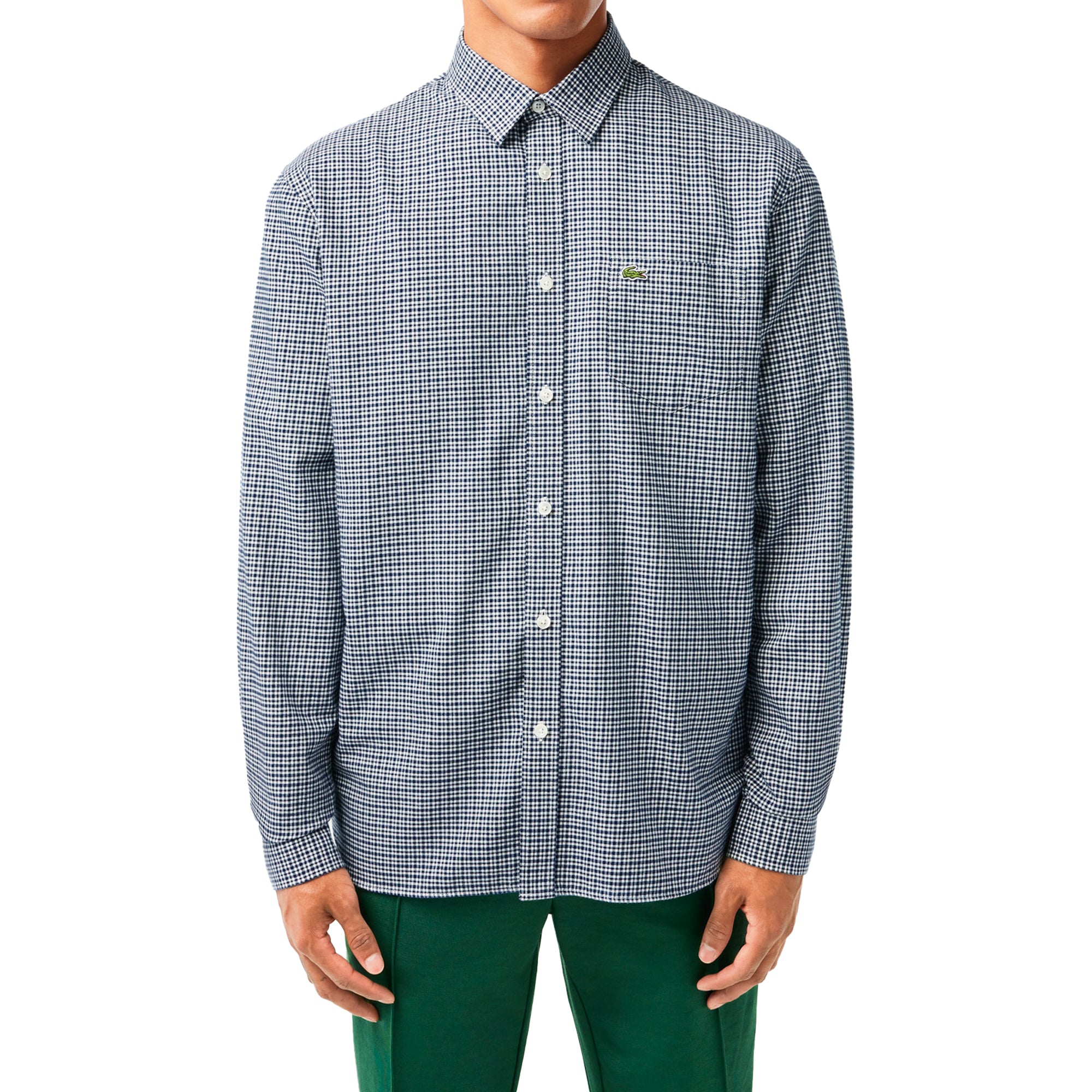 Lacoste Brushed Cotton Gingham Check Shirt CH1885 - Navy / White