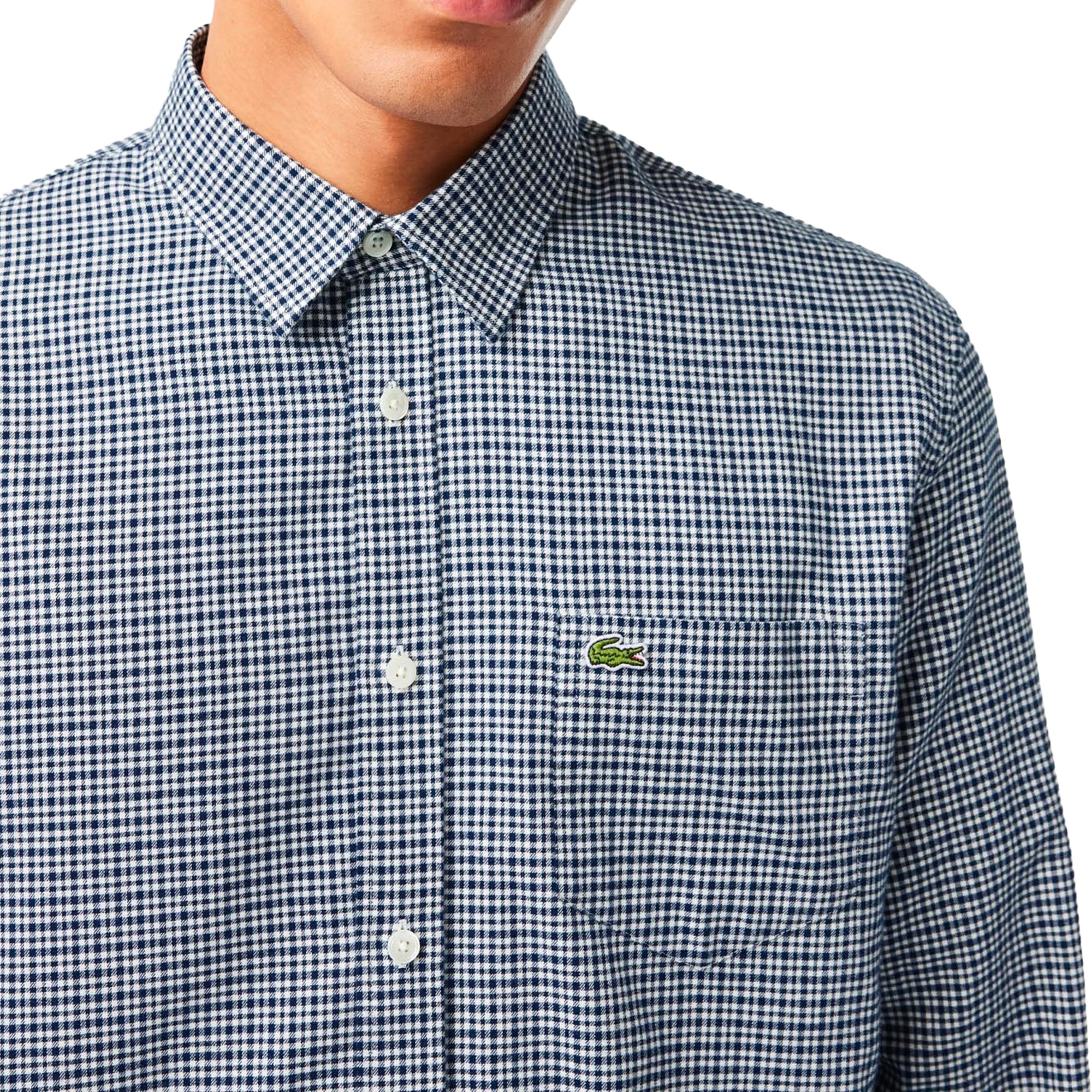 Lacoste Brushed Cotton Gingham Check Shirt CH1885 - Navy / White