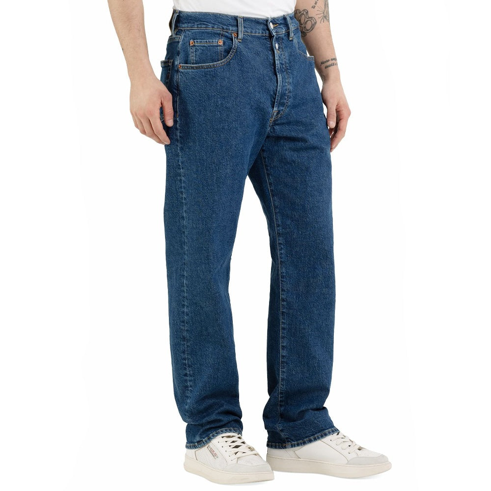 Front view of Replay M9Zero1 Straight Fit Jeans in Red Cast Indigo Dark