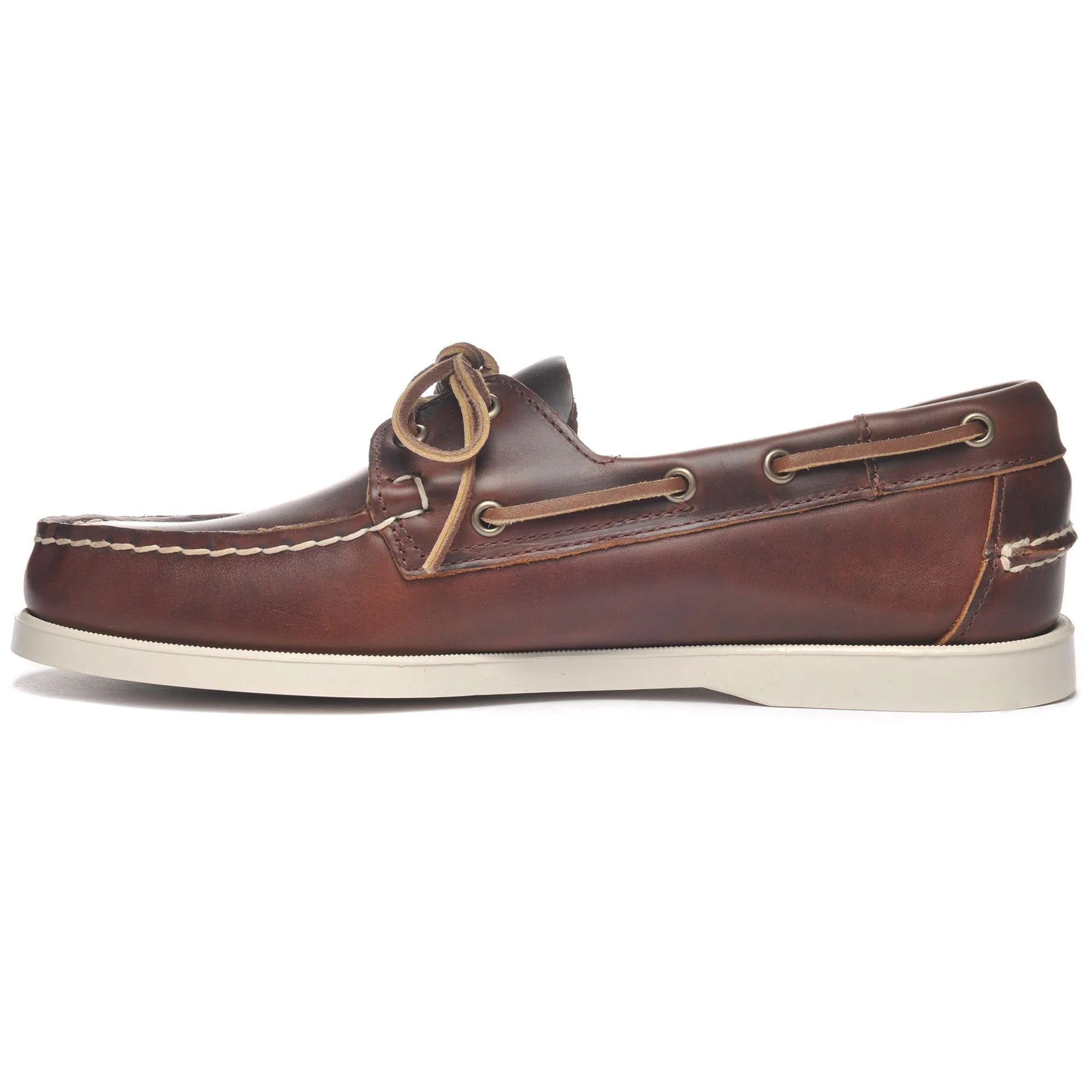 Sebago Docksides Portland Waxed Leather Boat Shoes - Brown / White