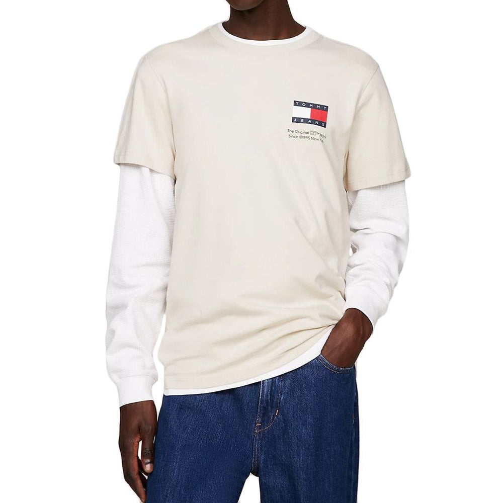 Tommy Jeans Slim Essential Flag T-Shirt - Newsprint