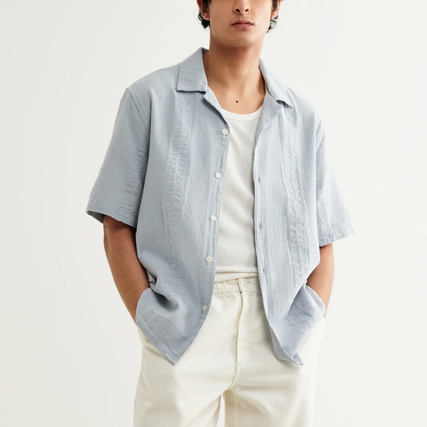 Wax London Didcot Double Weave Seersucker Short Sleeve Shirt