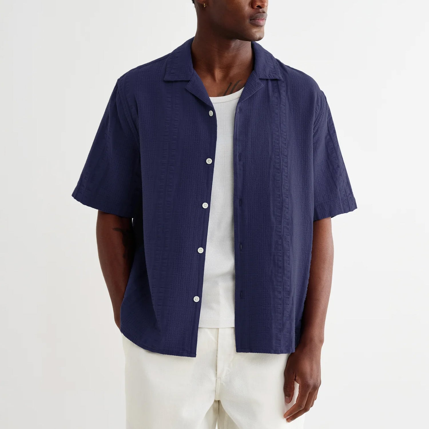 Wax London Didcot Double Weave Seersucker Short Sleeve Shirt