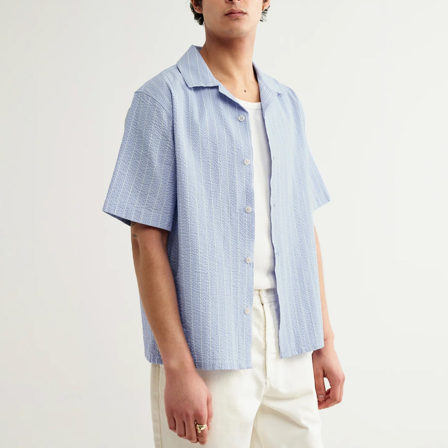 Wax London Didcot Seersucker Stripe Short Sleeve Shirt