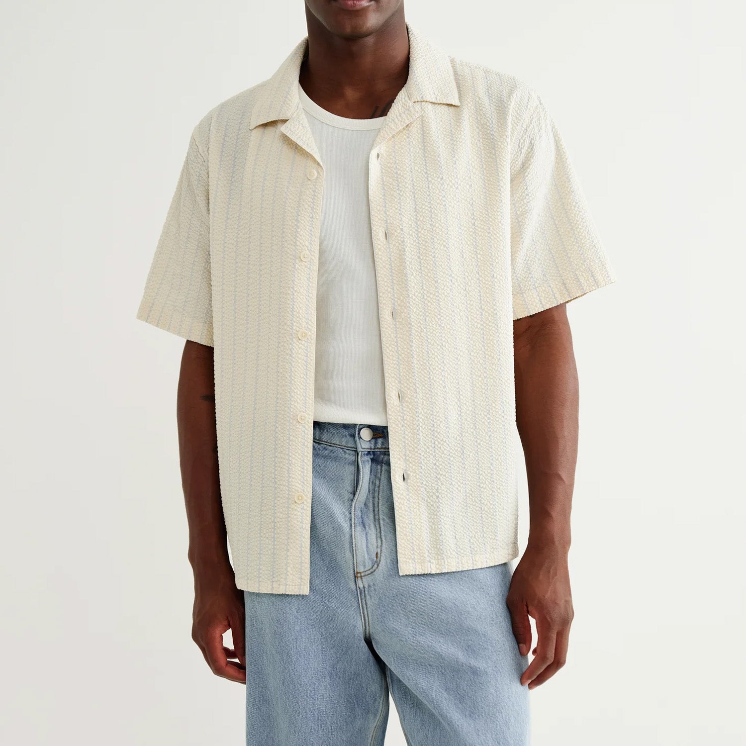 Wax London Didcot Seersucker Stripe Short Sleeve Shirt