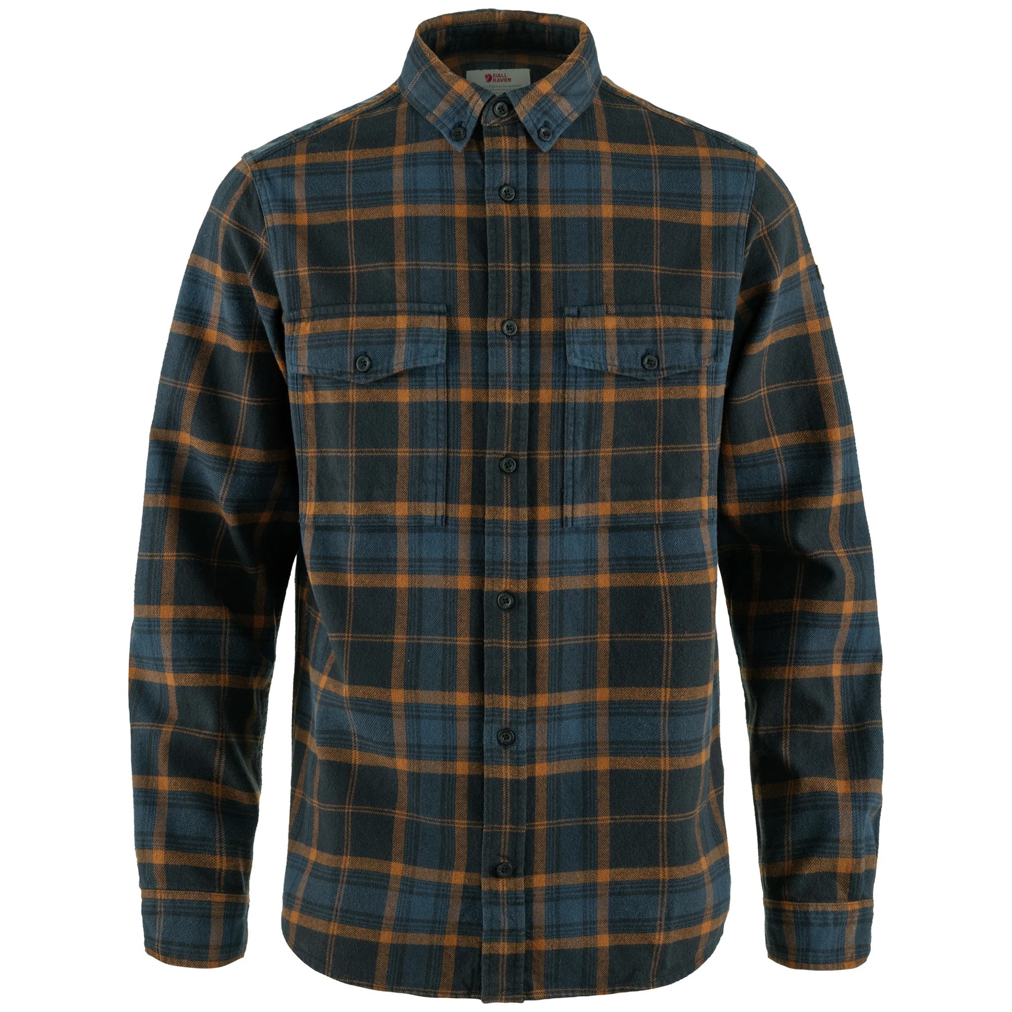 Front view of Fjallraven Ovik Twill shirt for Men in Dark Navy/Chestnut