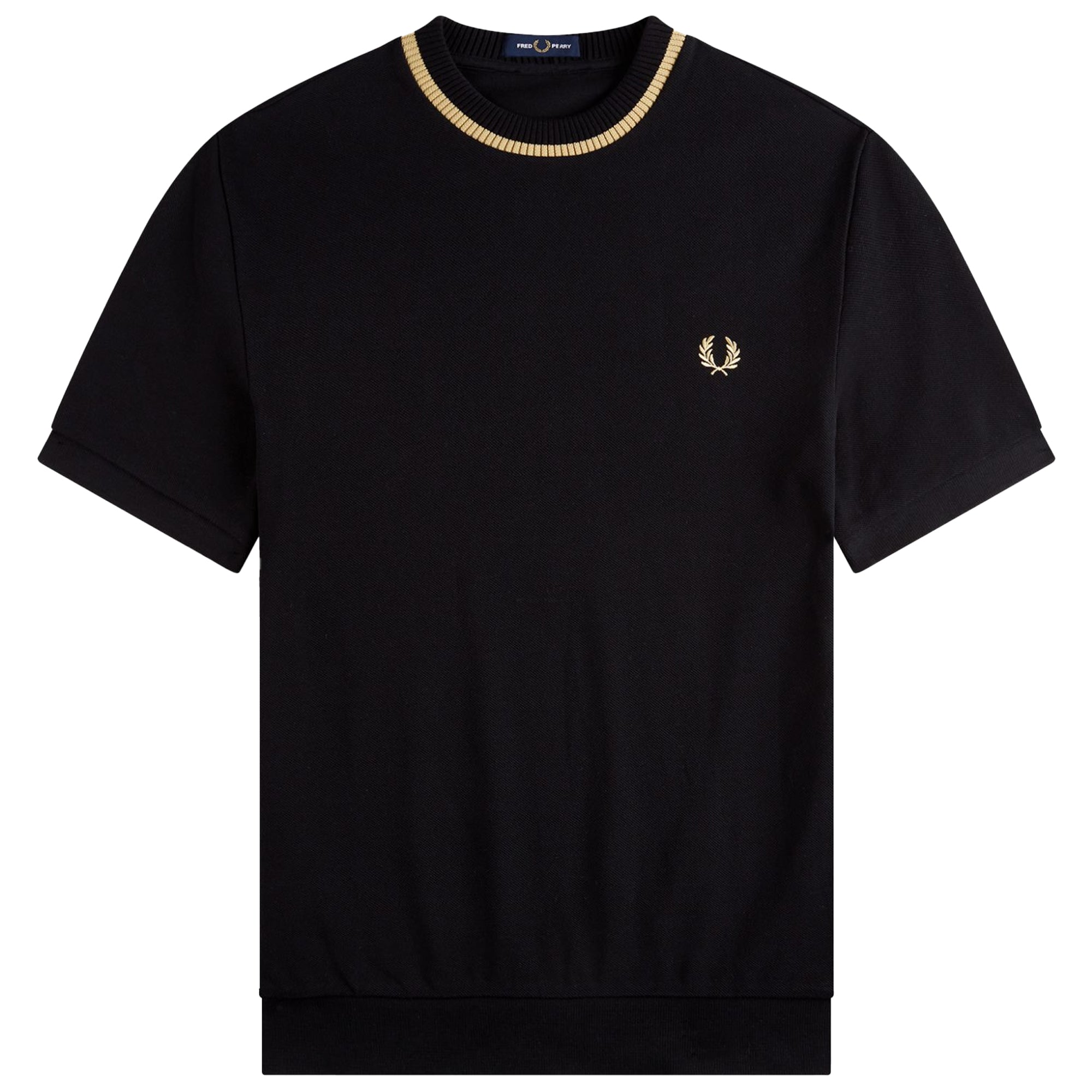 Front view of Fred Perry Crew Neck Pique T-Shirt for Men in Black