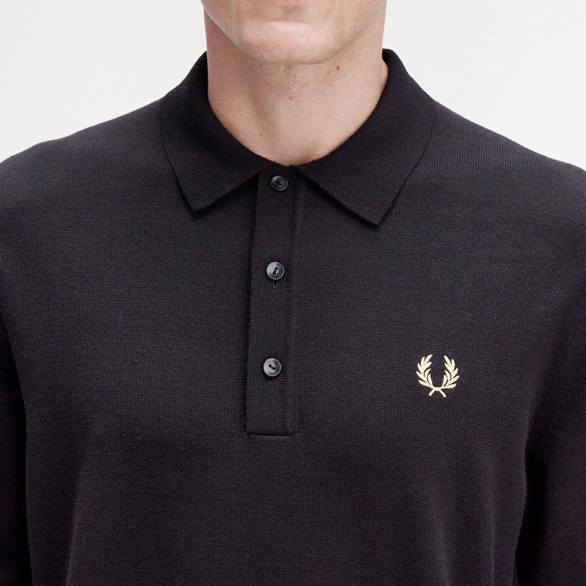 Fred Perry Knitted Merino Long Sleeve Polo Shirt