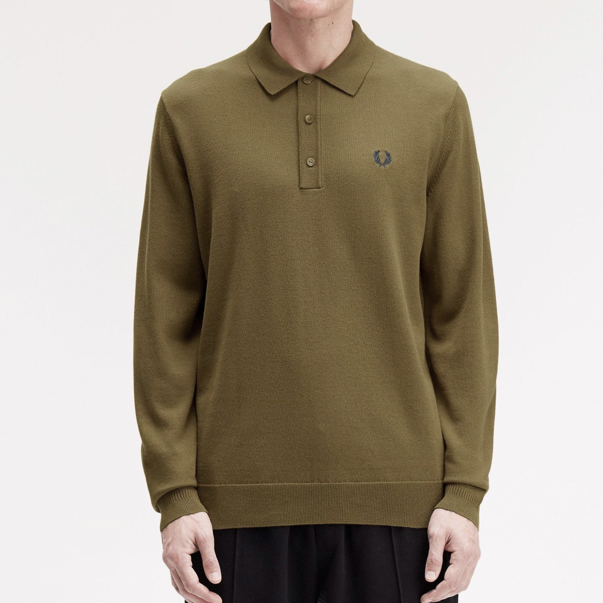 Fred Perry Knitted Merino Long Sleeve Polo Shirt