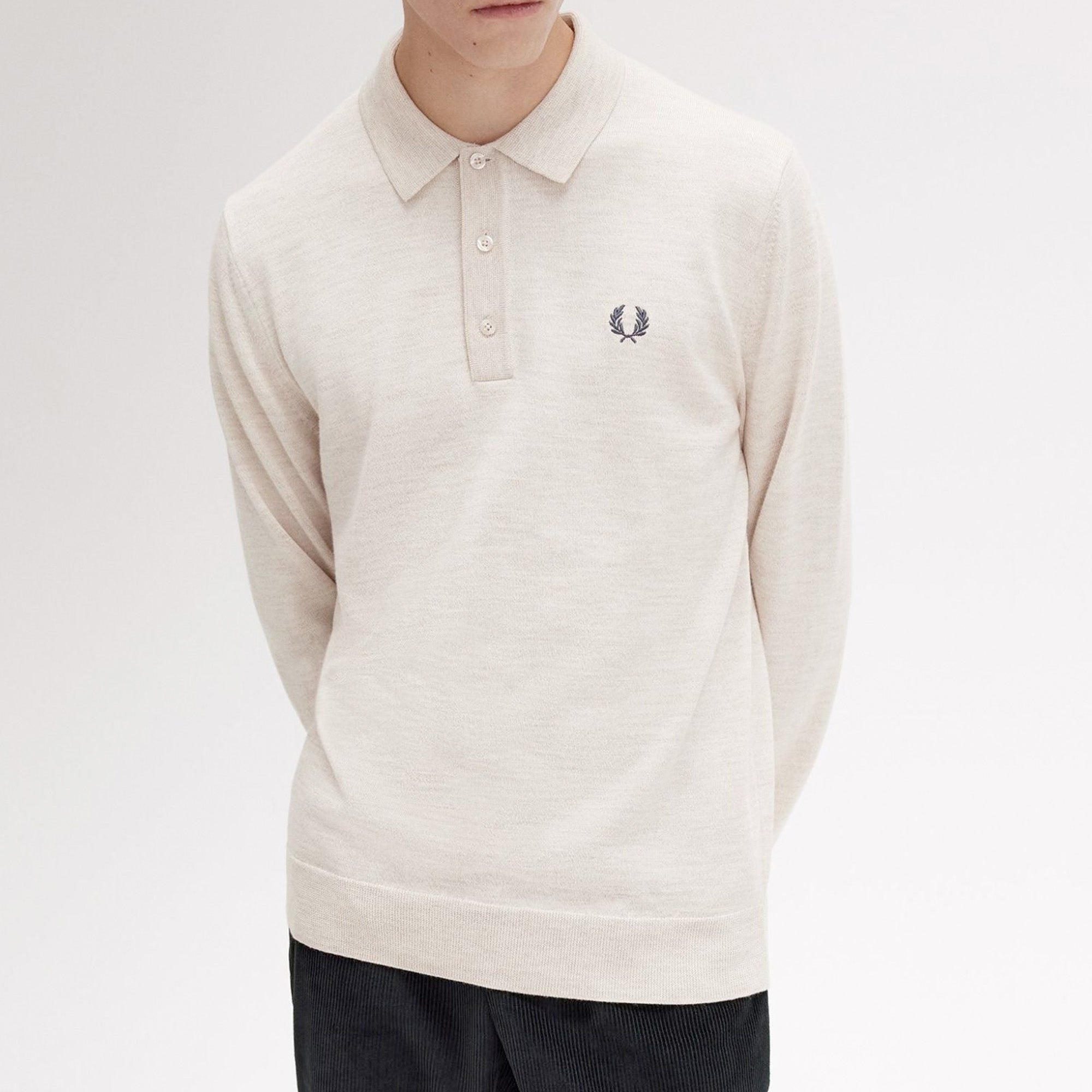 Fred Perry Knitted Merino Long Sleeve Polo Shirt