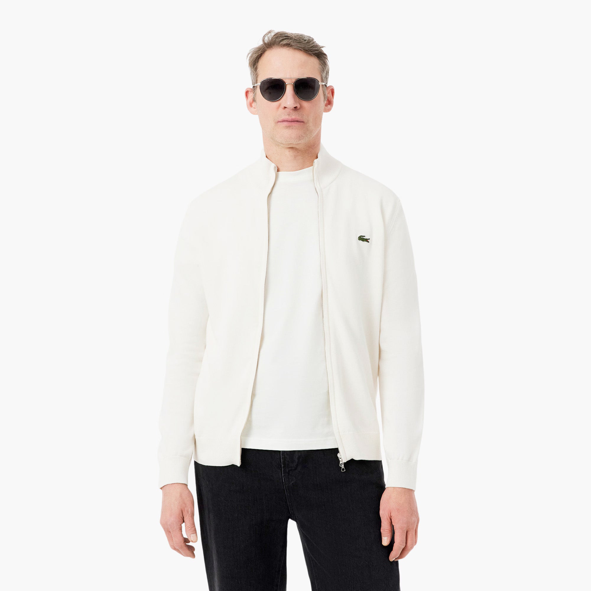 Lacoste AH1957 Full Zip High Neck Cotton Knit
