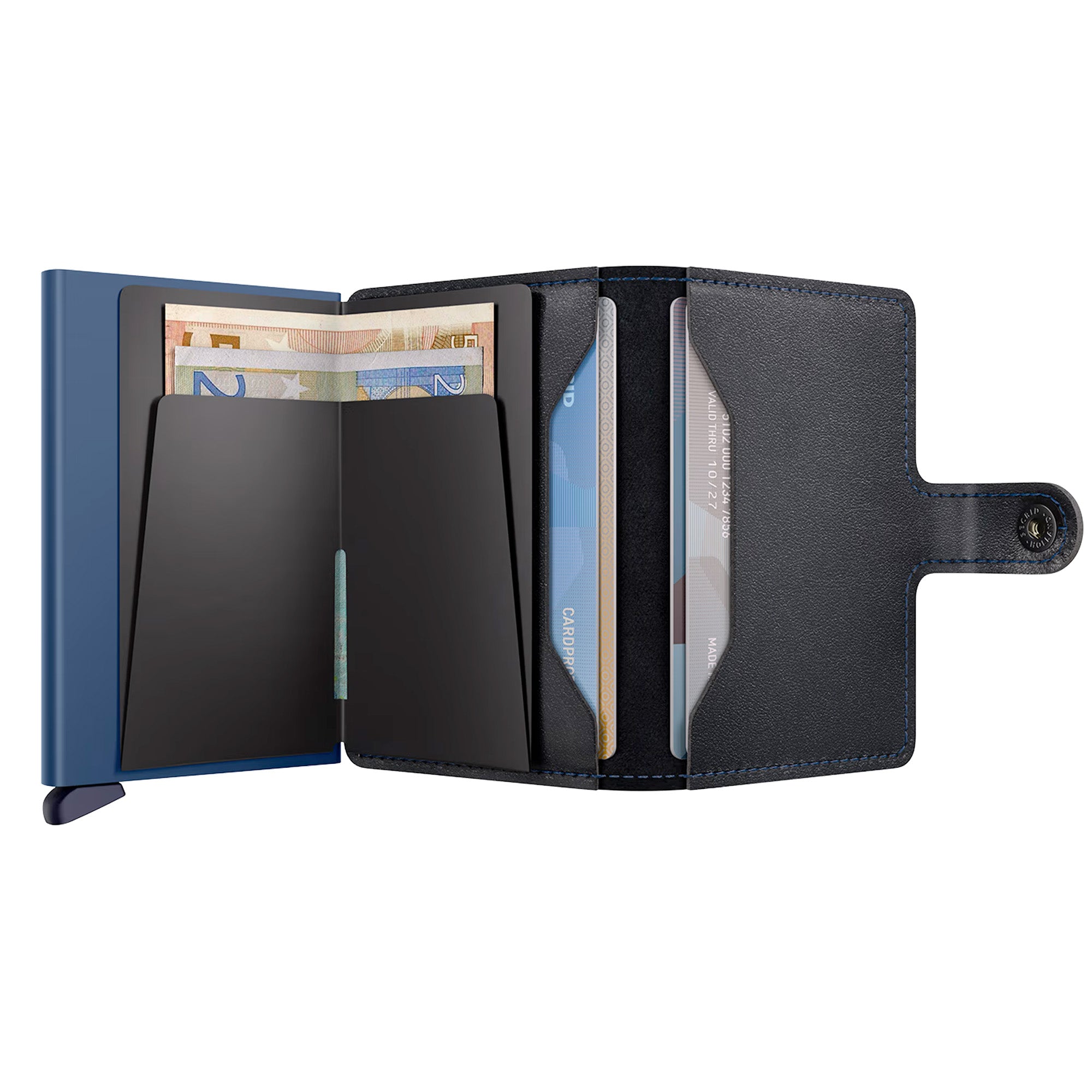 Open wallet with card slots on a white background