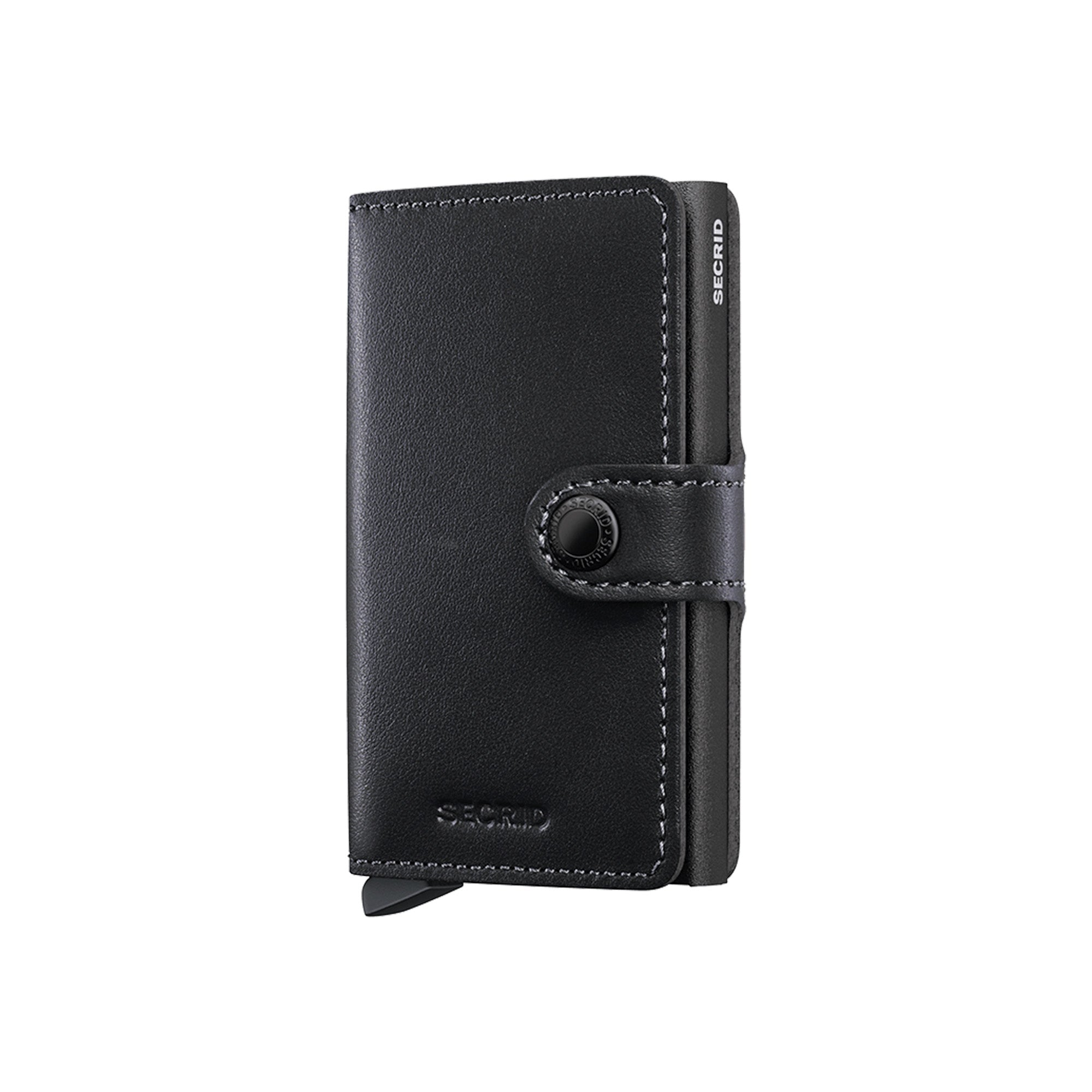 Black leather wallet with visible brand logo on a white background