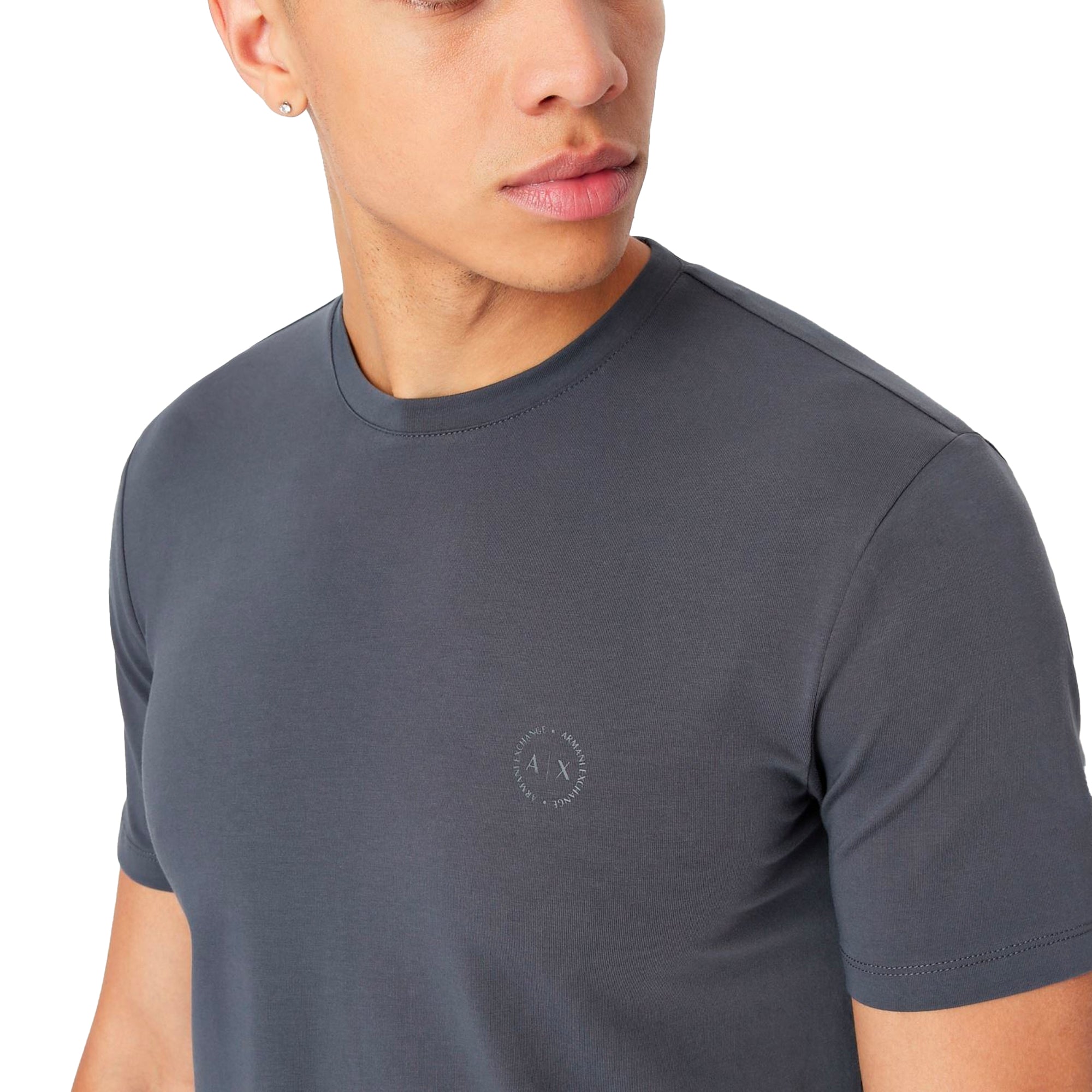Armani Exchange Small Chest Logo Stretch T-Shirt - Charcoal Blue