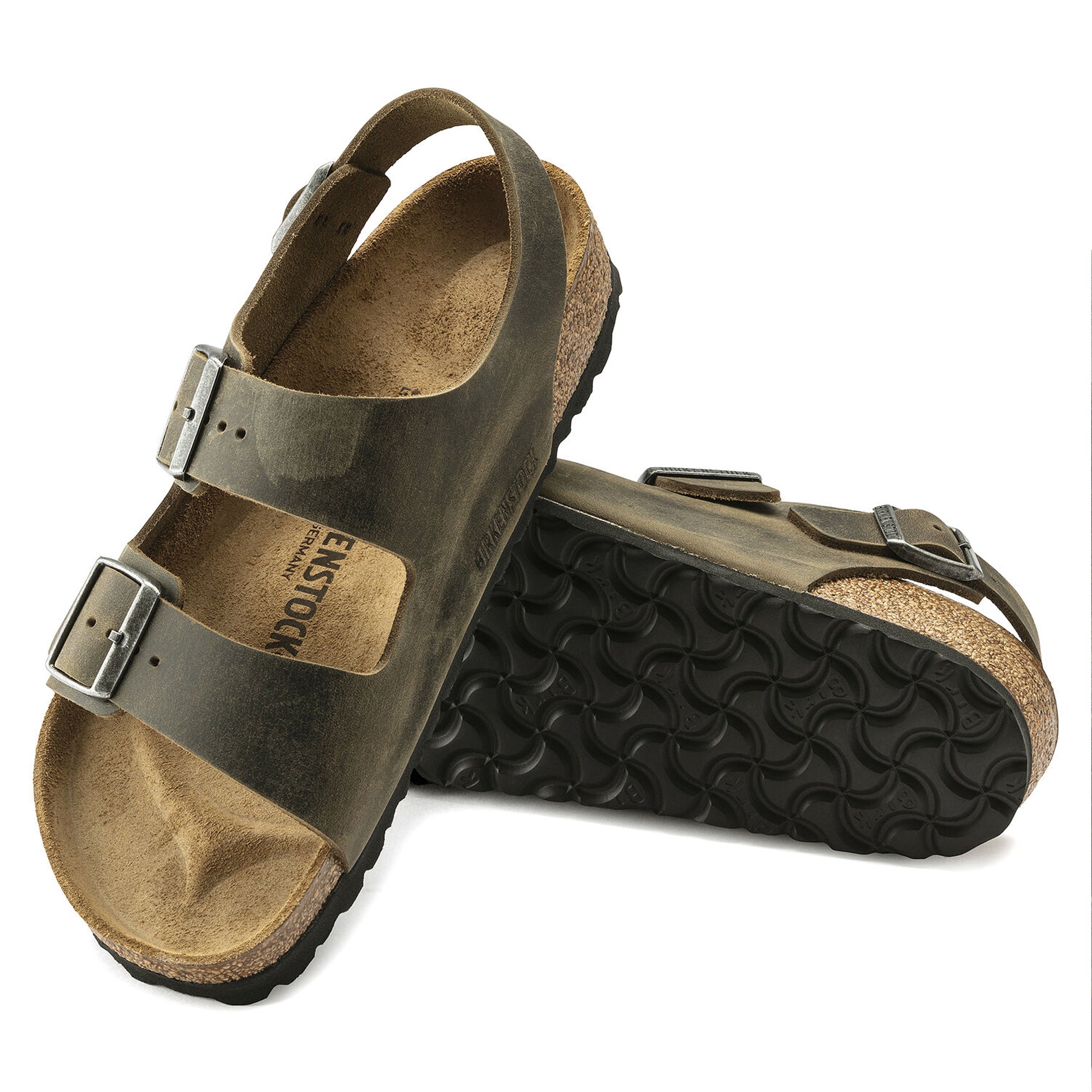 Birkenstock Milano FL Sandals - Faded Khaki Oiled Leather