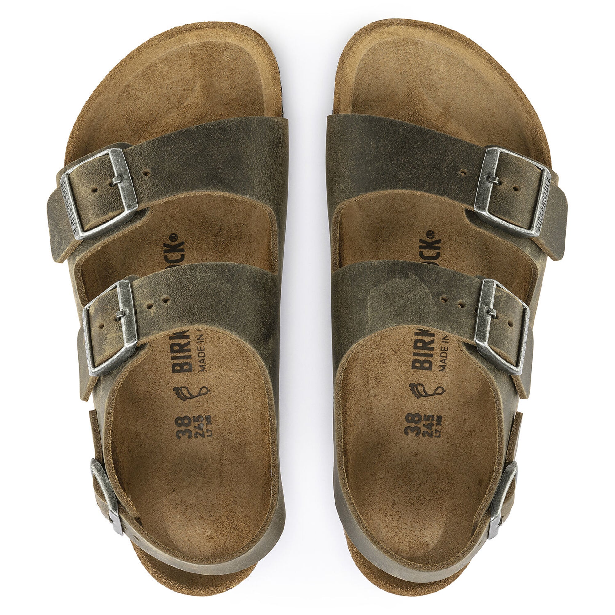 Birkenstock Milano FL Sandals - Faded Khaki Oiled Leather