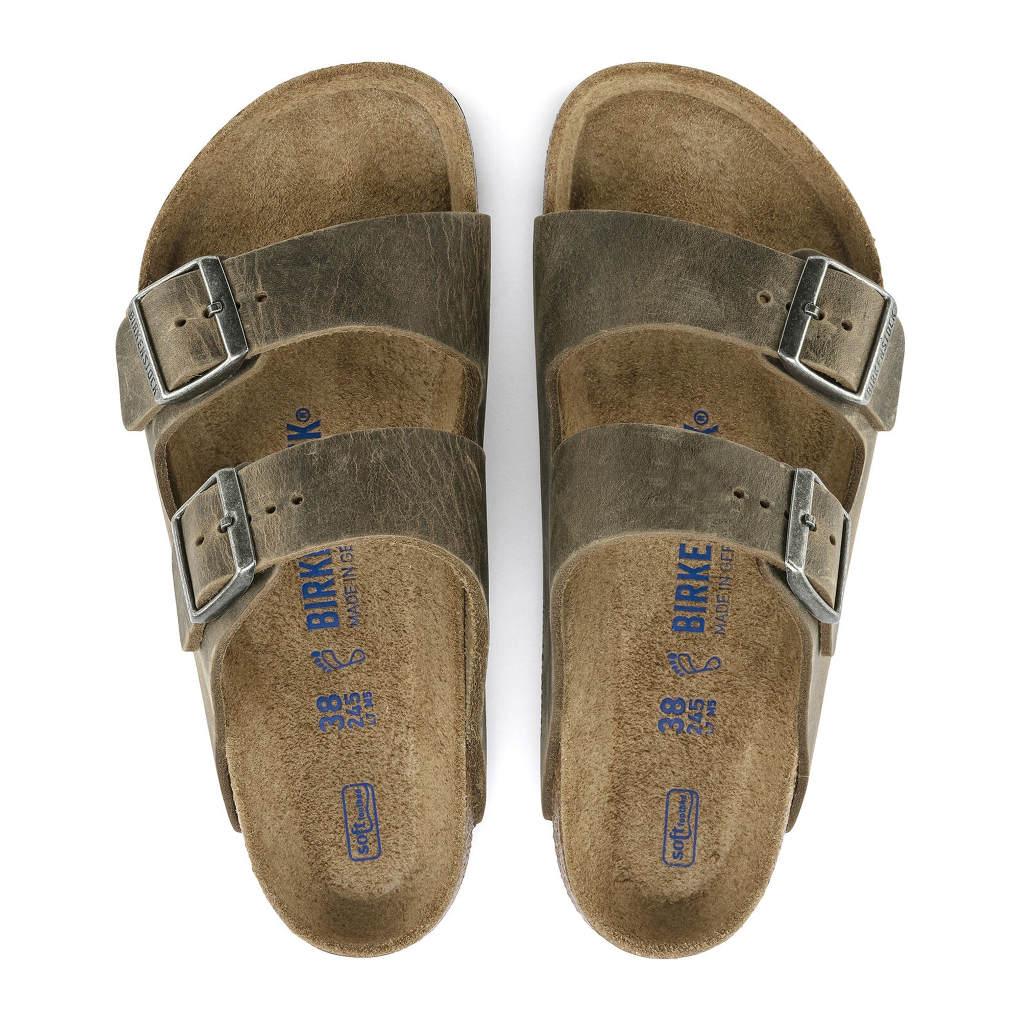 Birkenstock Arizona SFB Sandals - Faded Khaki Oiled Leather