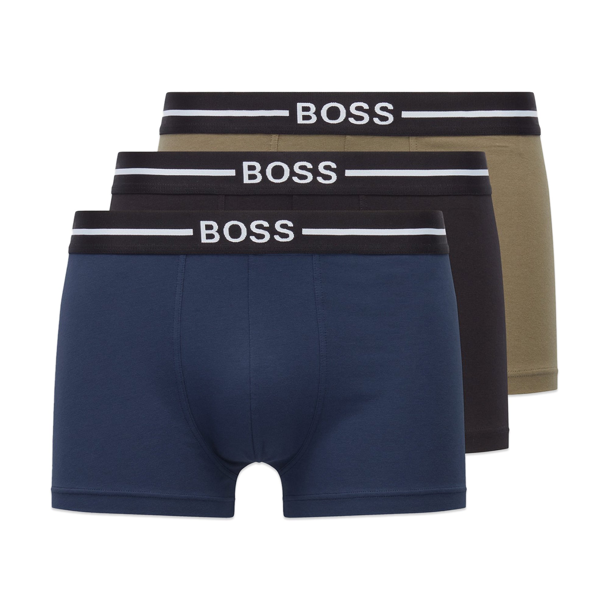 Boss 3 Pack Cotton Stretch Boxer Brief - Navy/Black/Khaki