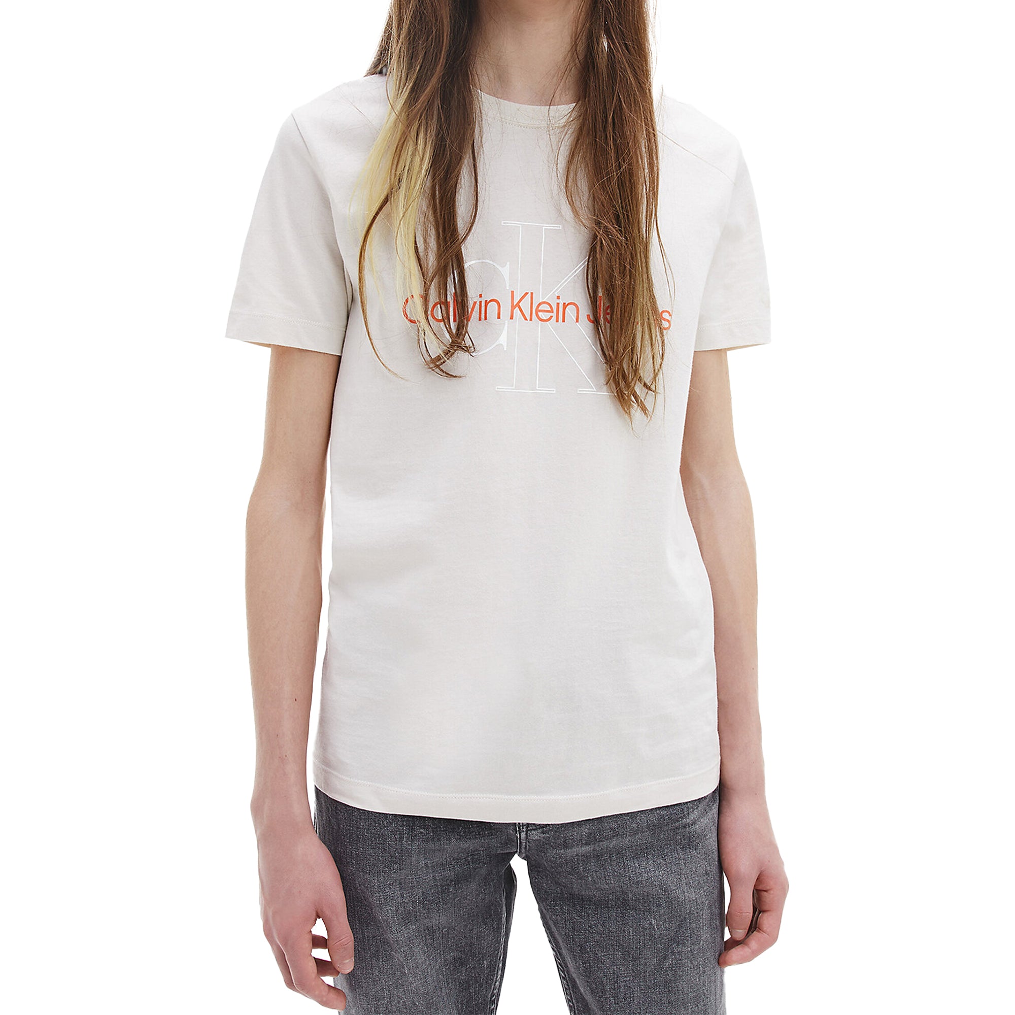 Calvin Klein Two Tone Monogram T-Shirt - Eggshell