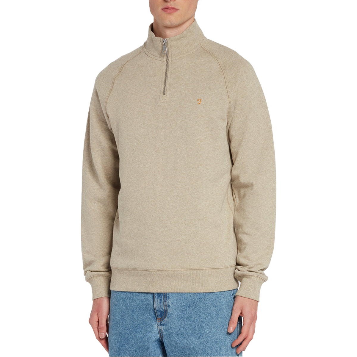 Farah New Jim 1/4 Zip Cotton Sweat - Smoky Brown Marl