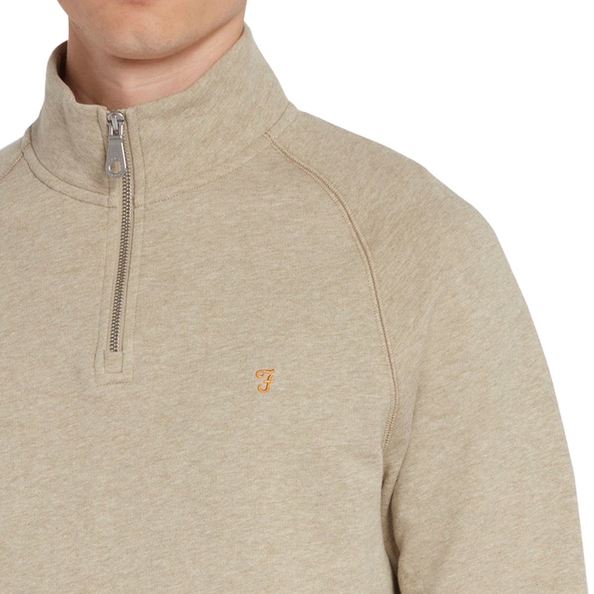 Farah New Jim 1/4 Zip Cotton Sweat - Smoky Brown Marl