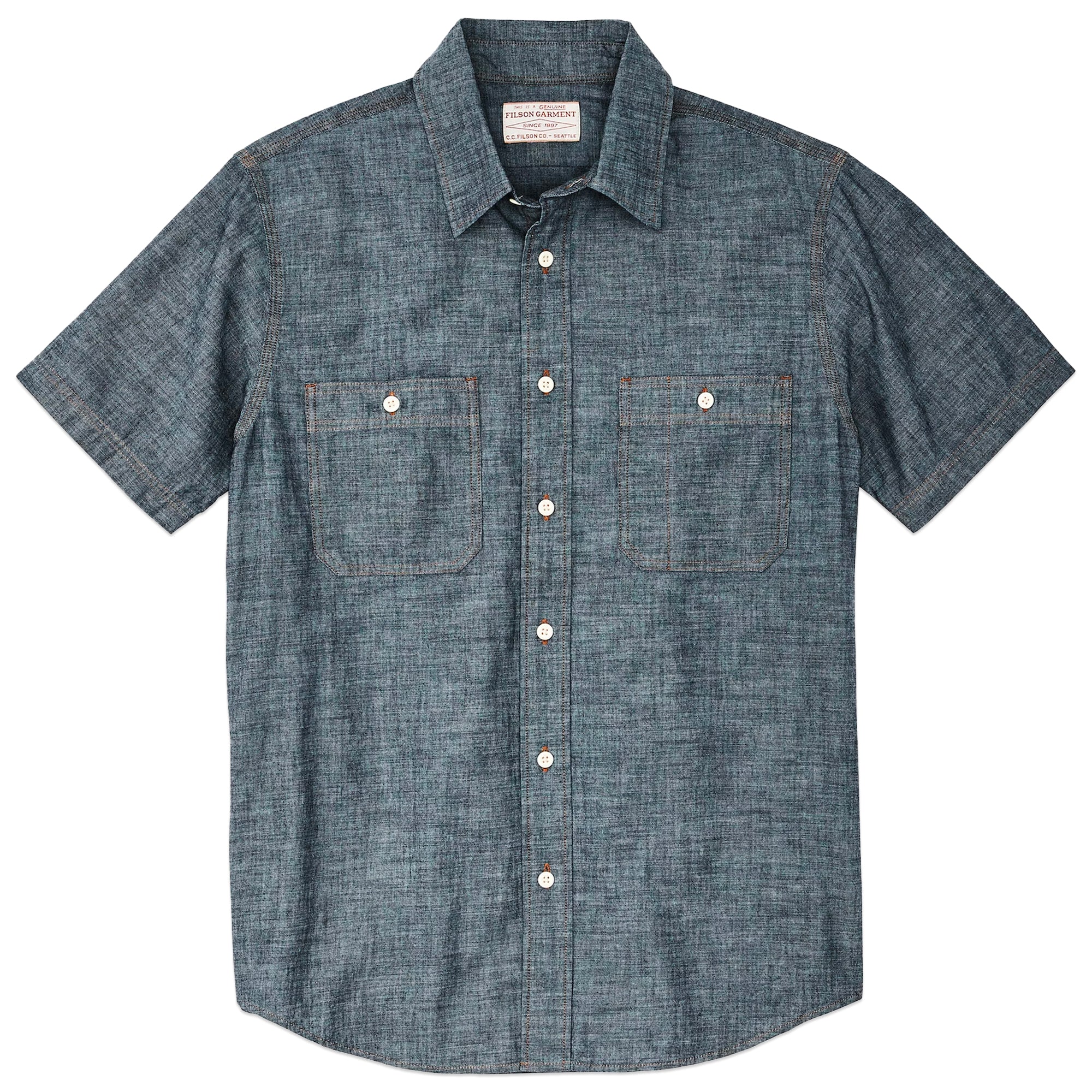 Twill Denim Chambray Short Sleeve Shirt Men's Top.