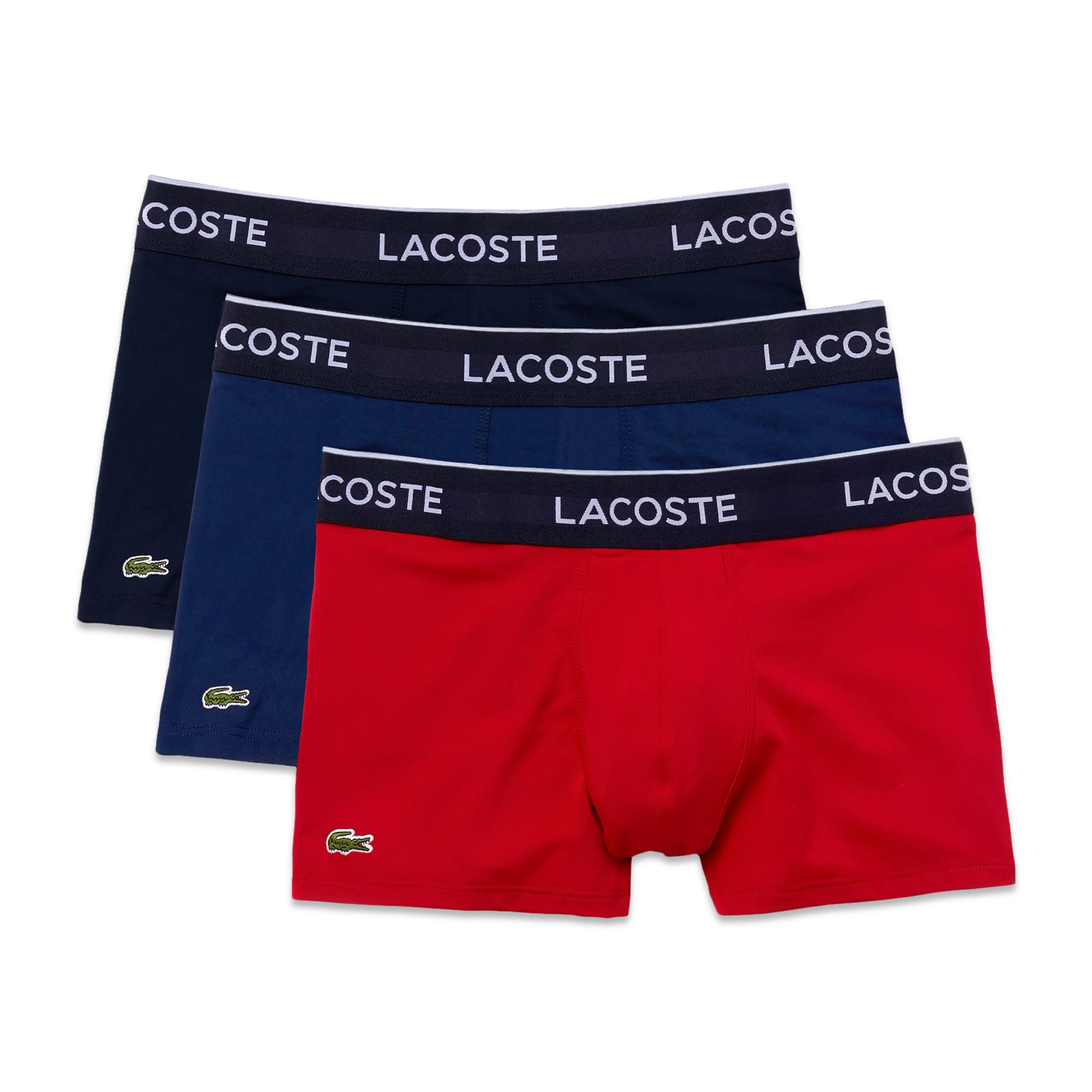 Lacoste 3 Pack Cotton Stretch Trunks - Red/Blue/Navy