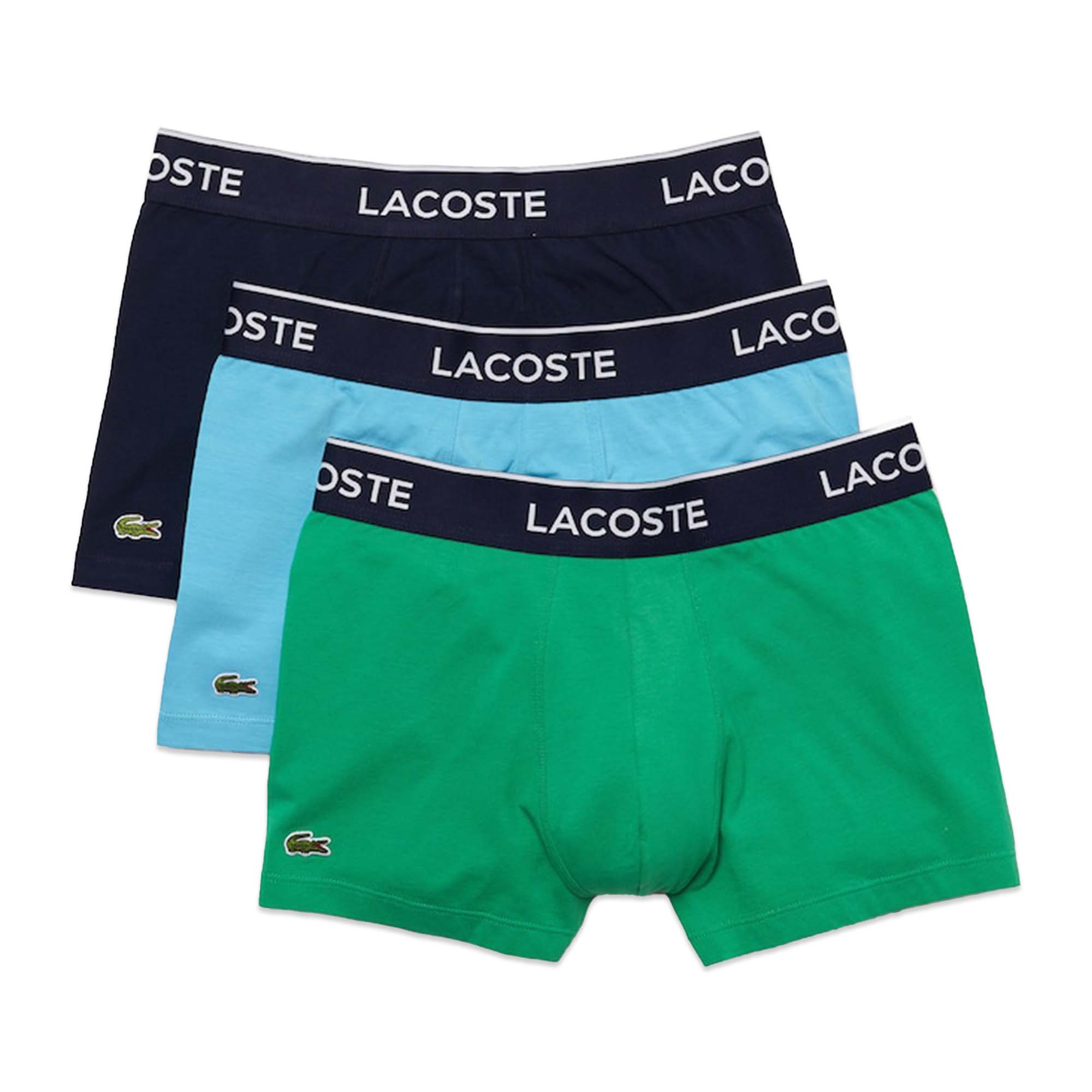 Lacoste 3 Pack Cotton Stretch Trunks - Sky/Green/Navy