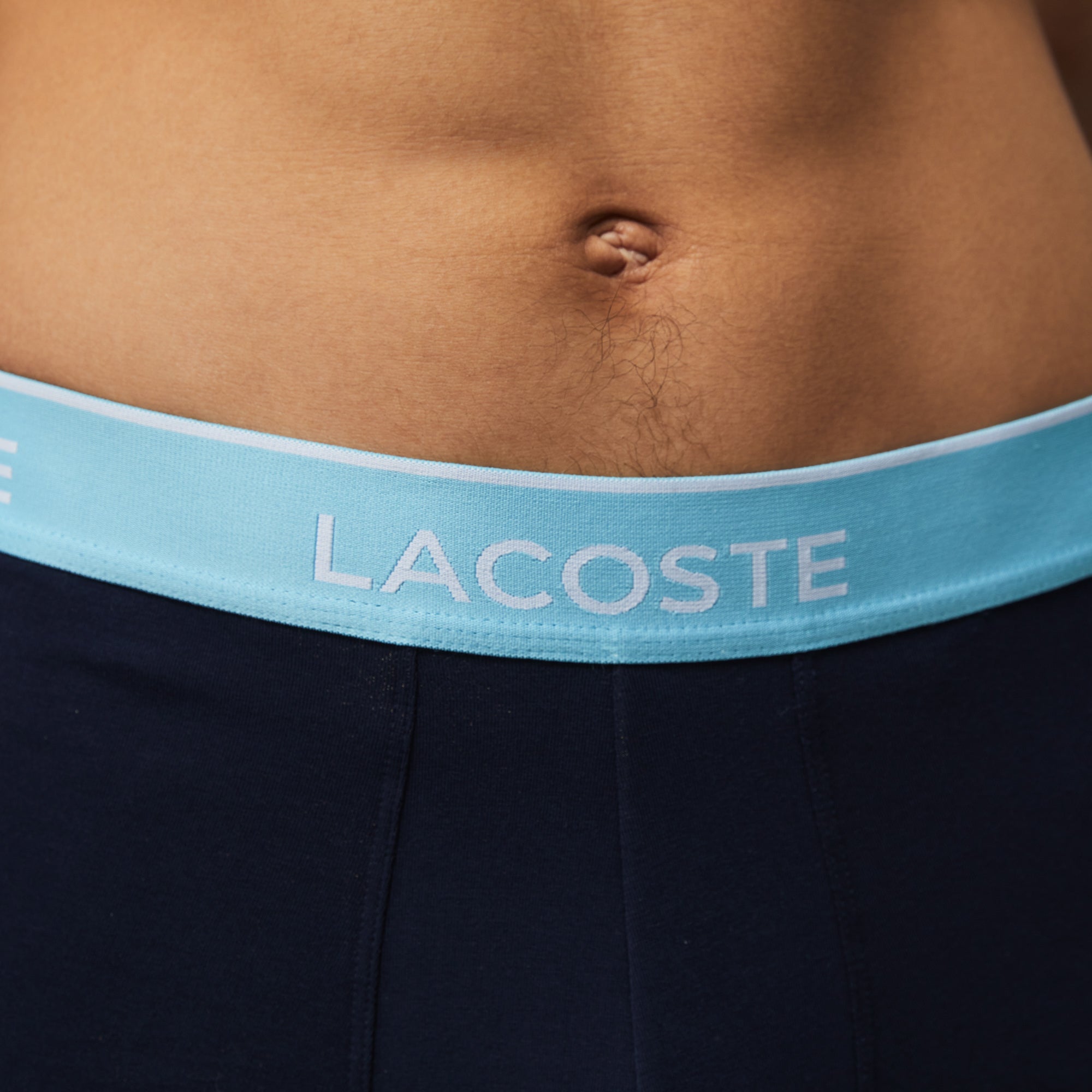 Lacoste 3 Pack Cotton Stretch Trunks - Navy with Blue/Green/Yellow Waistband