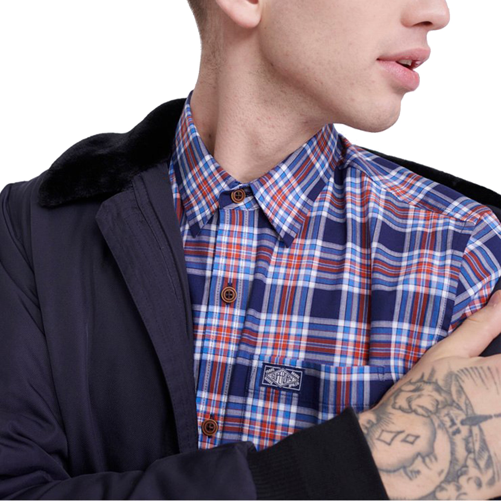 Superdry Workwear Lite Long Sleeve Shirt - Navy Check