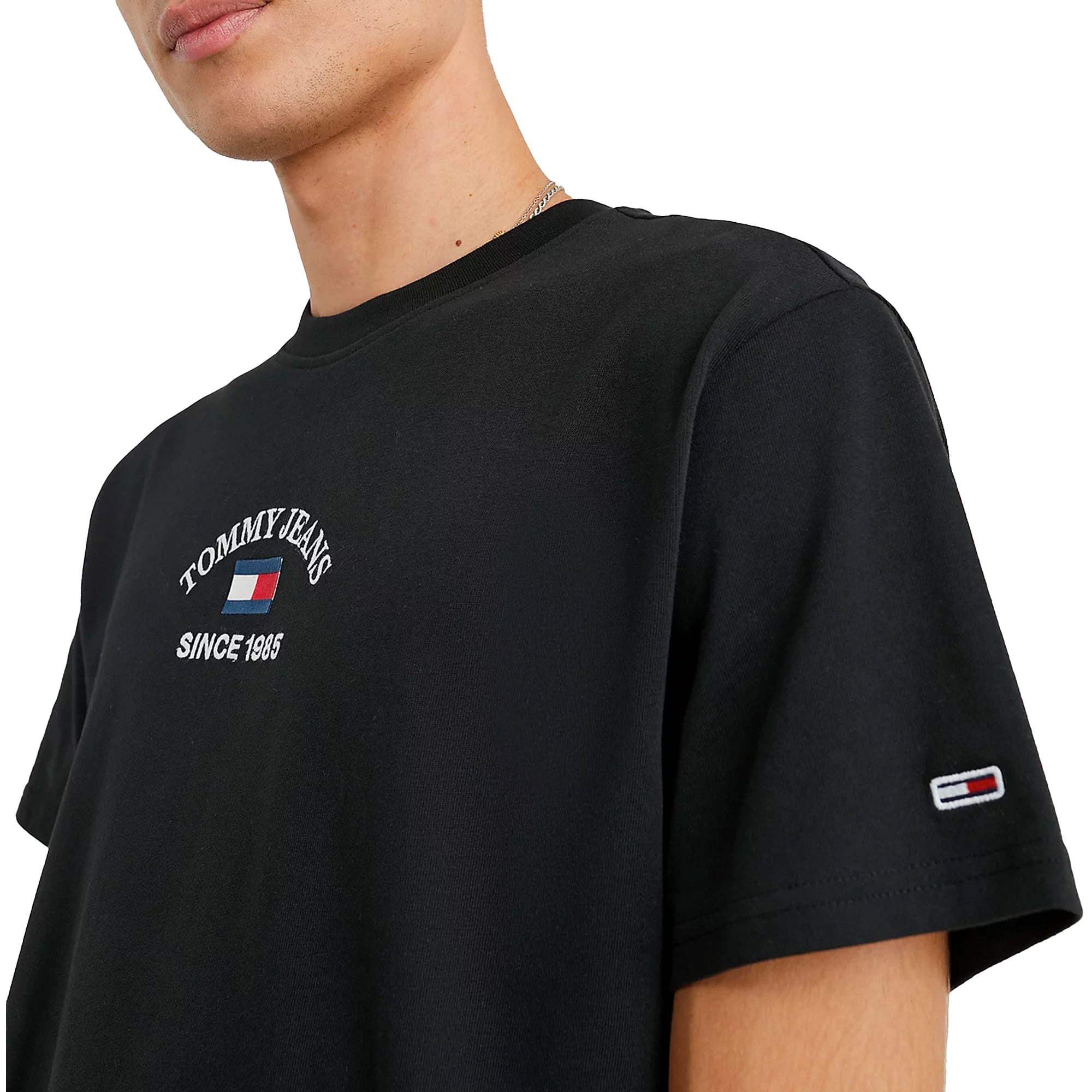 Tommy Jeans Timeless Flocked Flag T-Shirt - Black