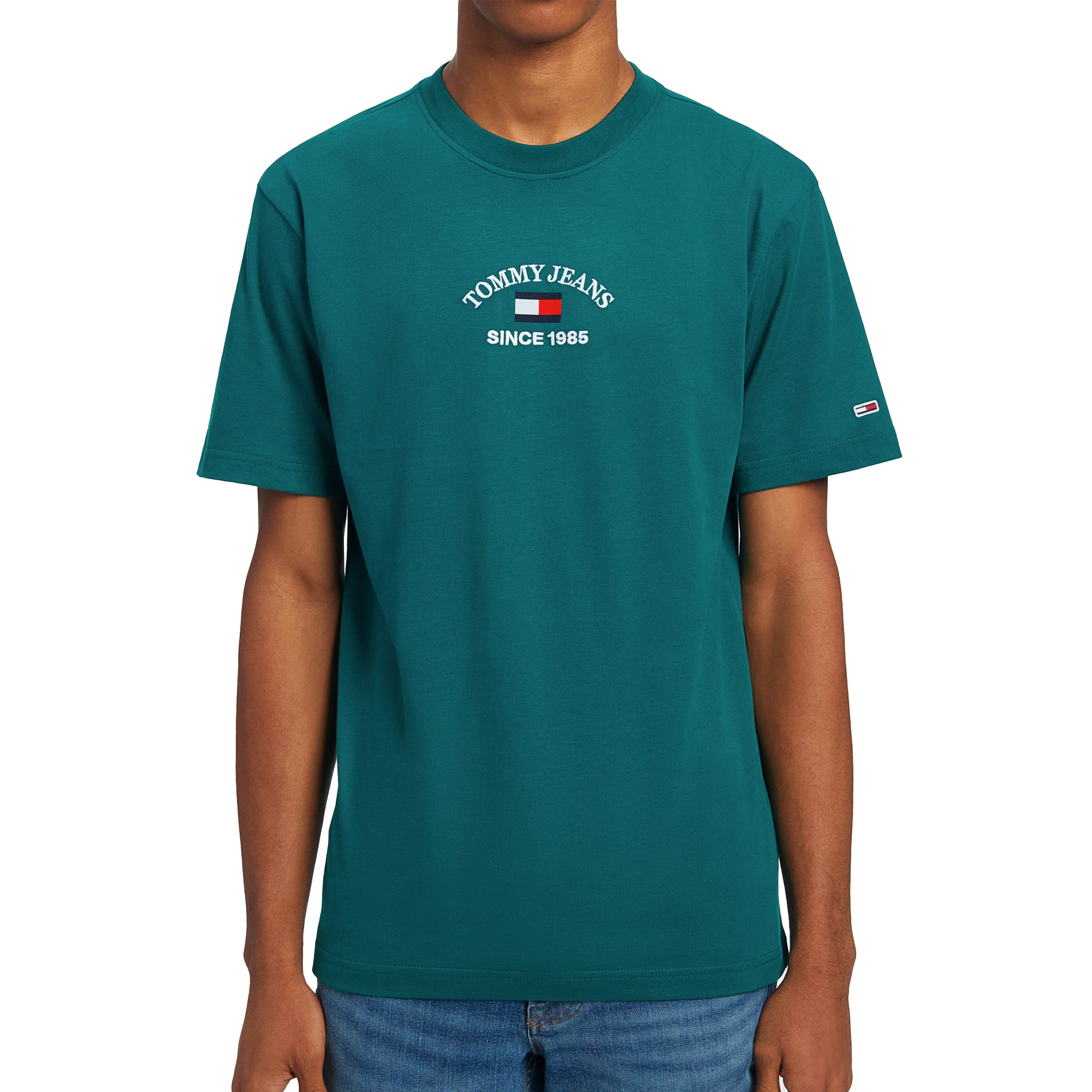 Tommy Jeans Timeless Flocked Flag T-Shirt - Dark Turf Green
