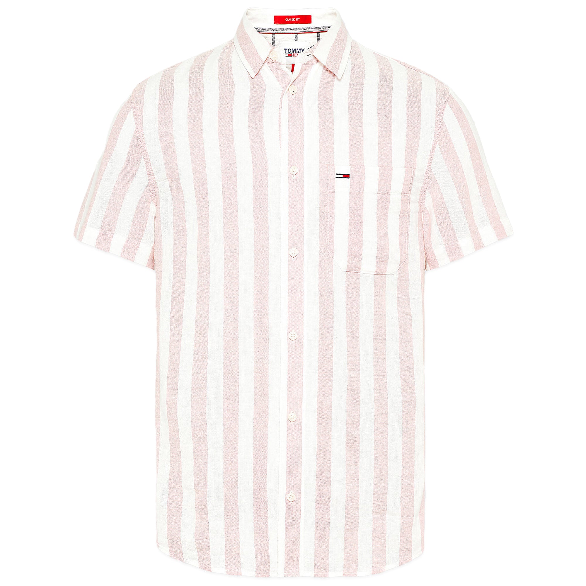 Tommy Linen Blend Stripe Short Sleeve Shirt - Broadway Pink
