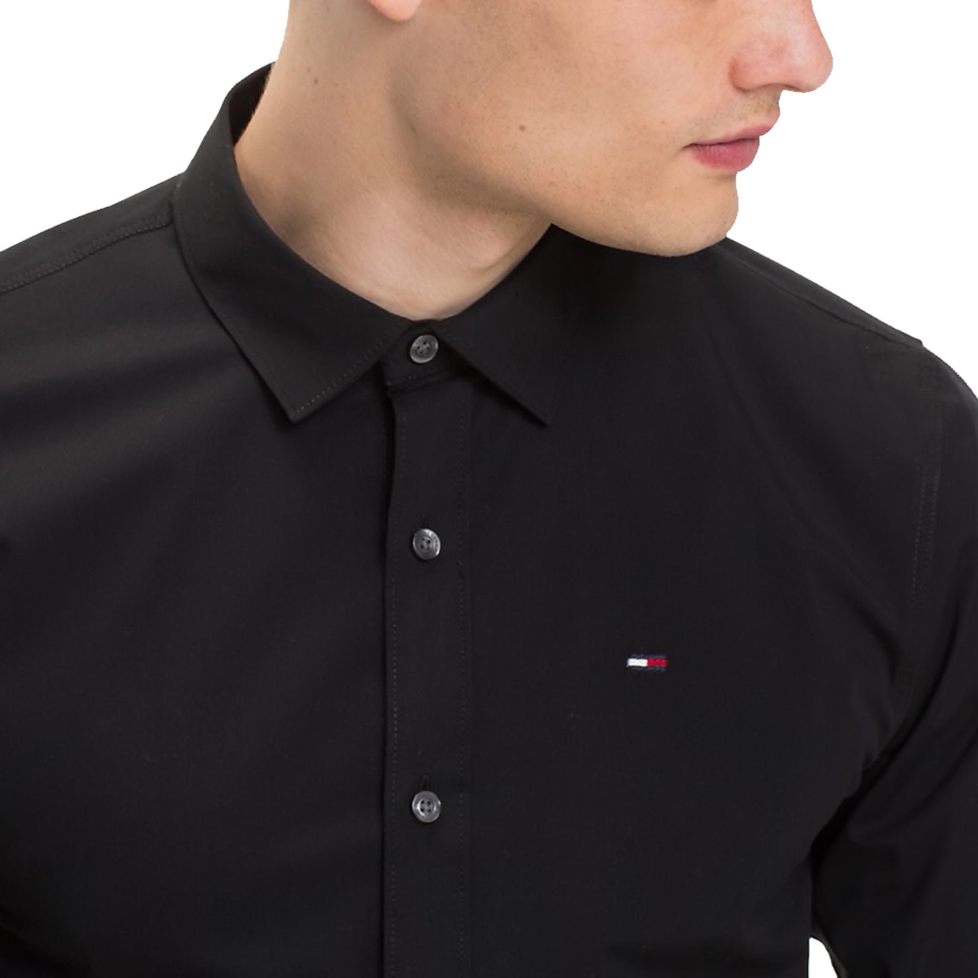 Tommy Hilfiger Original Flag Stretch Long Sleeve Shirt - Black