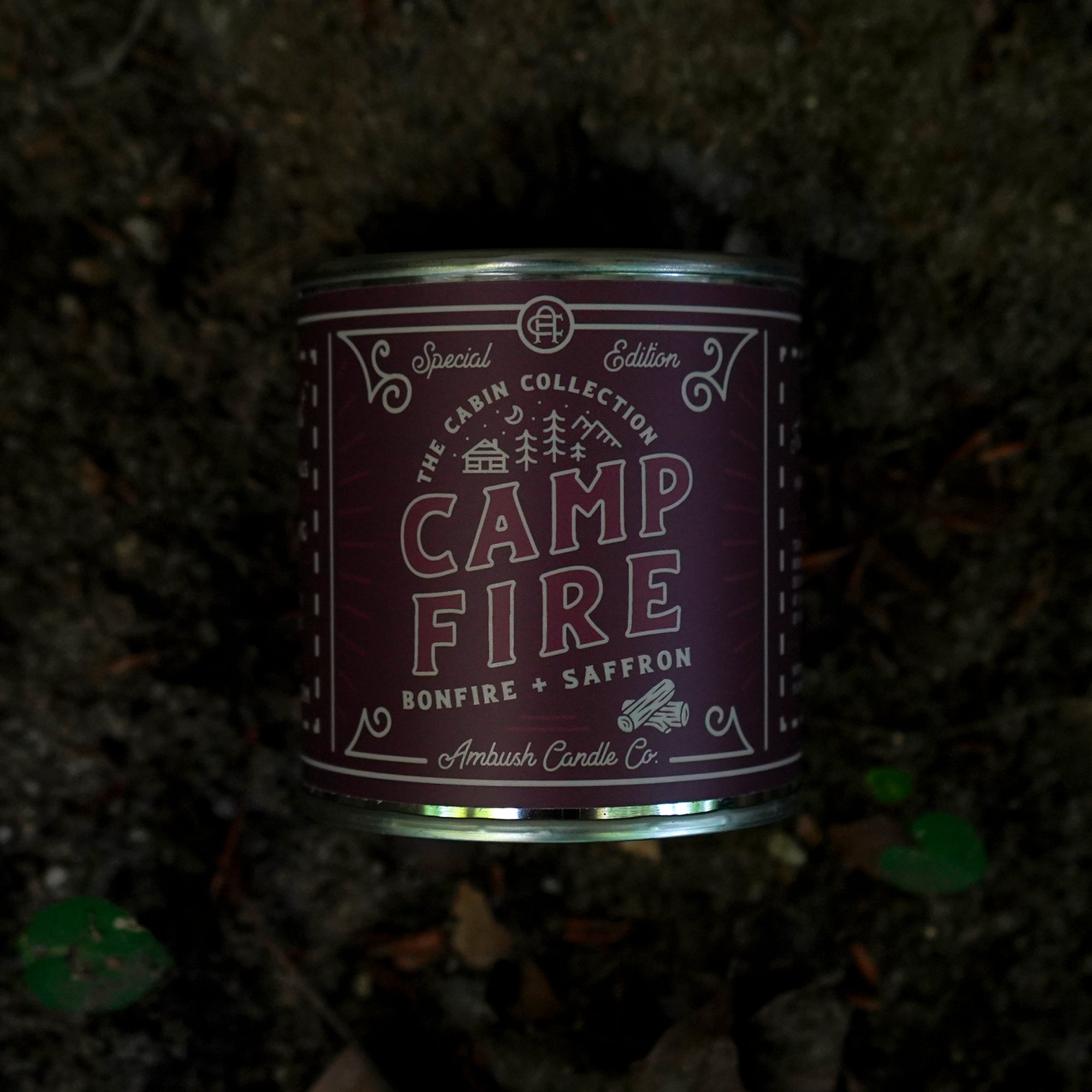 Ambush Candle Co. Recyclable Soy Candle, Bonfire and Saffron scent