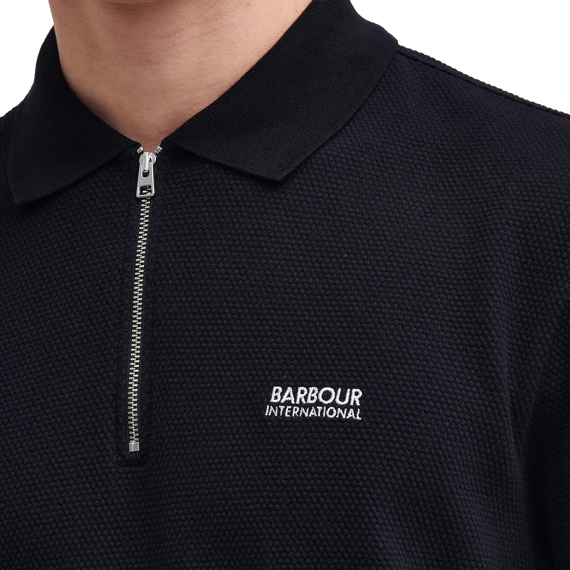 Barbour International Albury Textured Zip Polo - Black