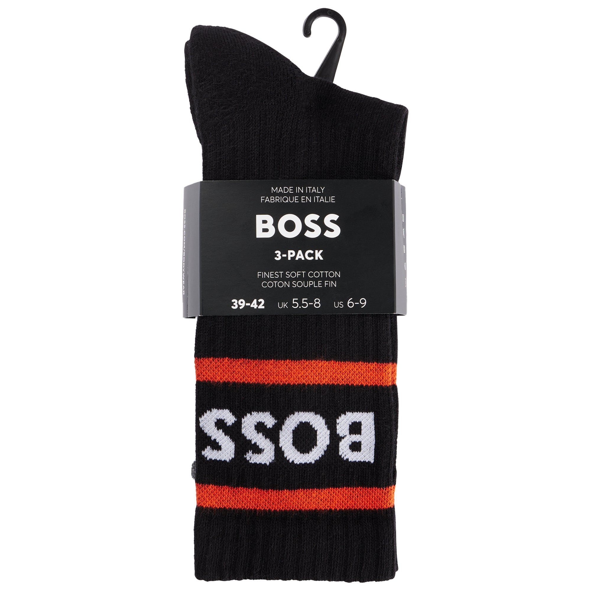 Boss 3 Pack Rib Stripe Sport Socks - Black/White/Black