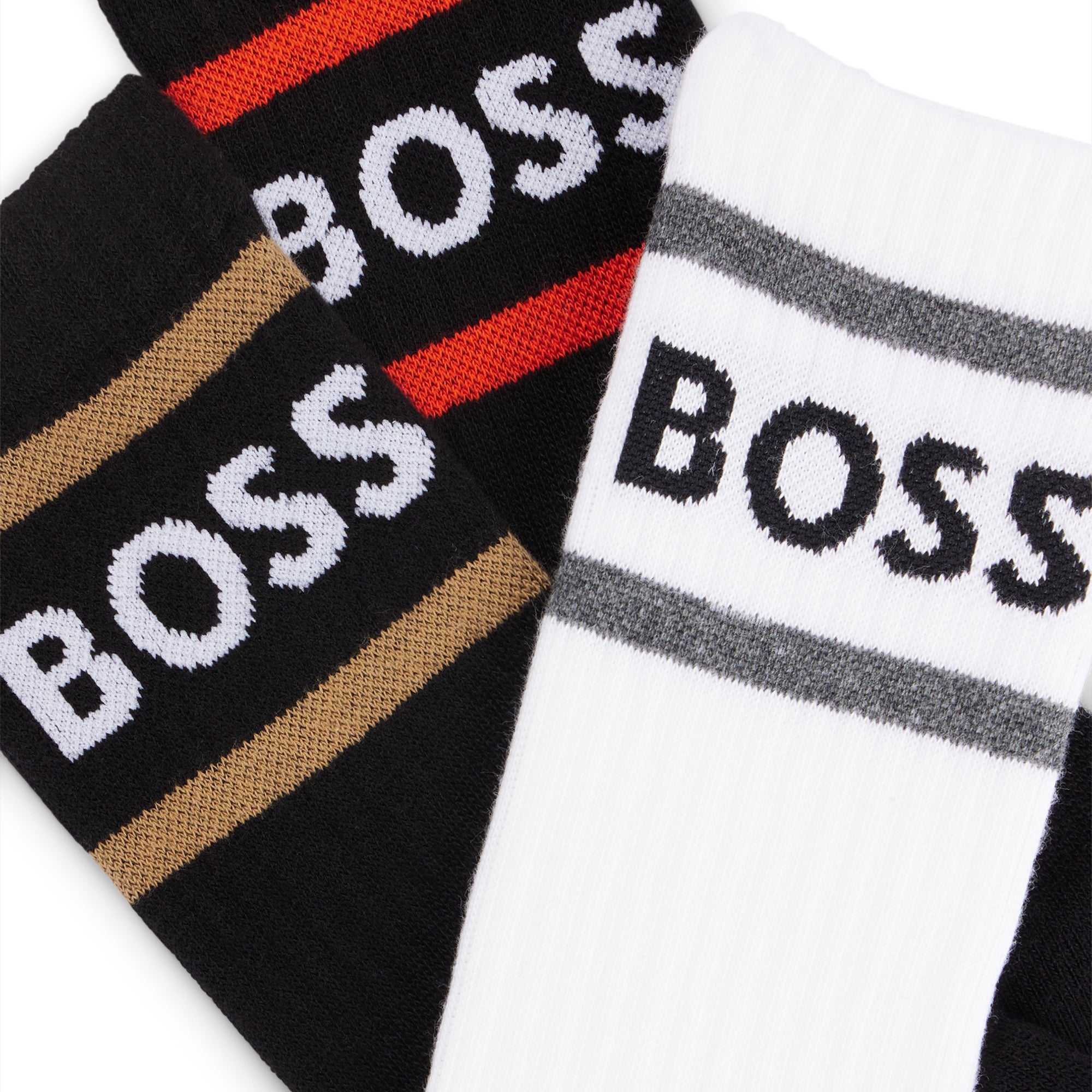 Boss 3 Pack Rib Stripe Sport Socks - Black/White/Black