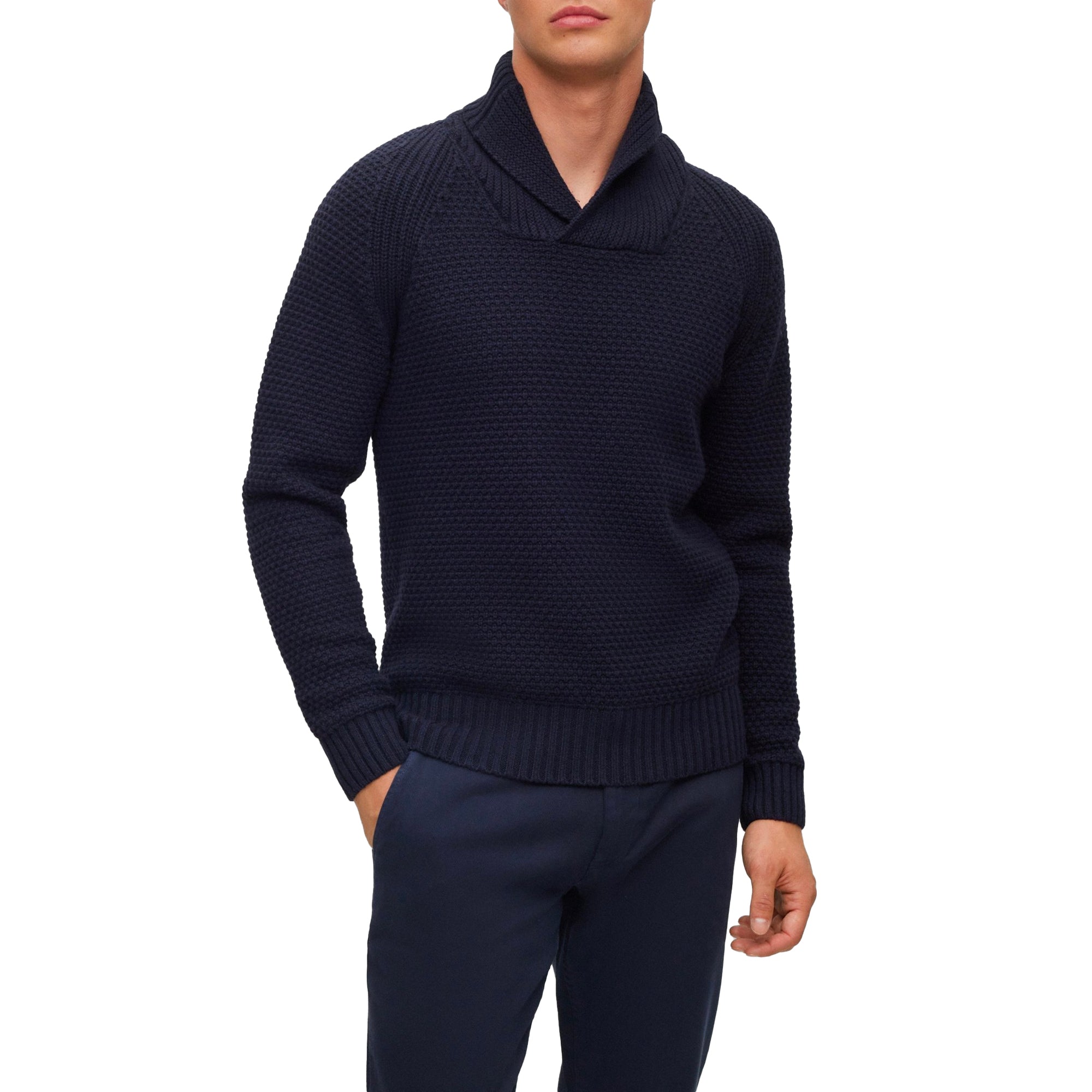 Boss Amado Shawl Neck Knit - Dark Blue