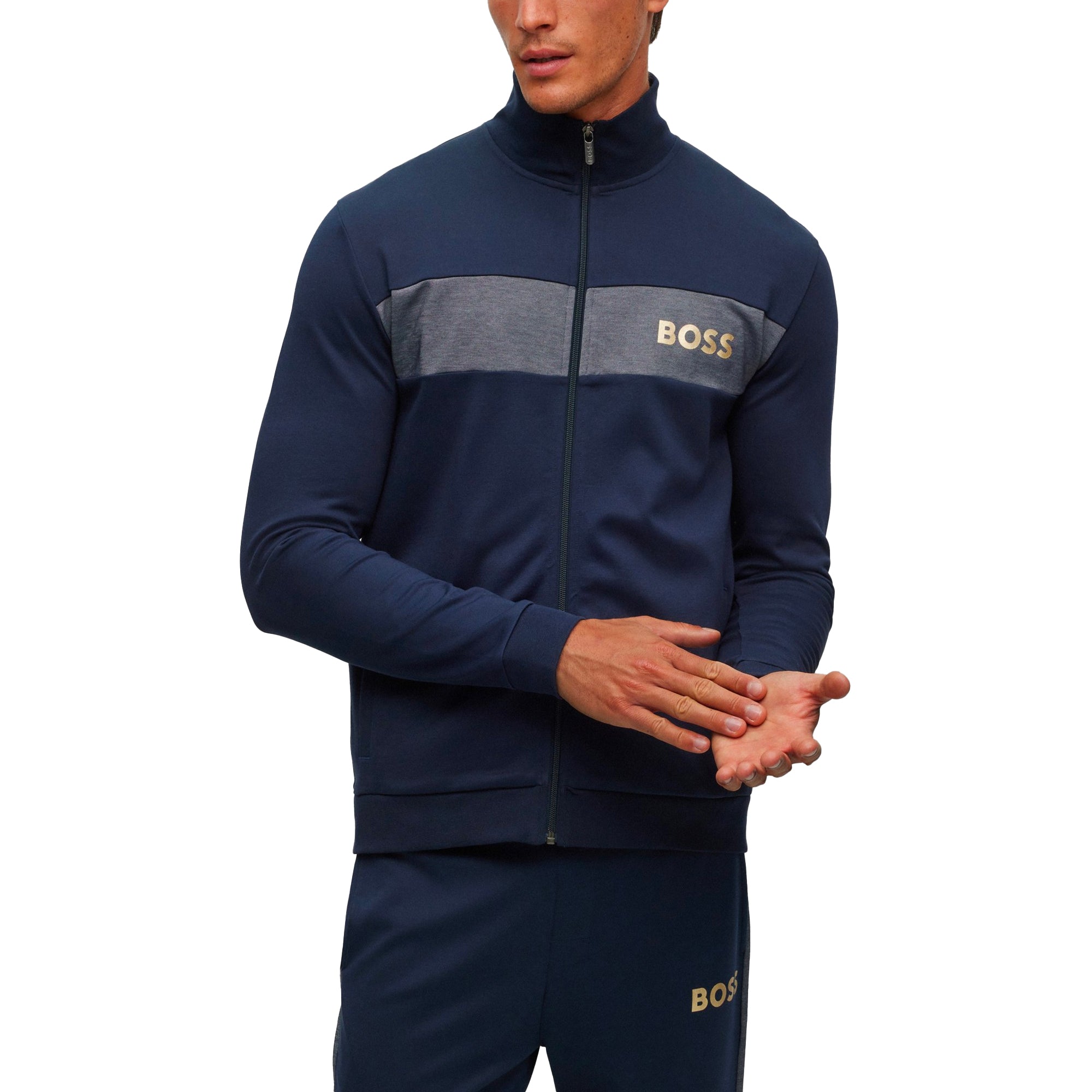 Boss Cotton Blend Full Zip Track Top - Navy