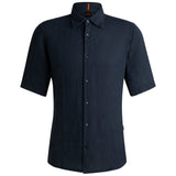 Boss Rash 2 Linen Short Sleeve Shirt - Navy