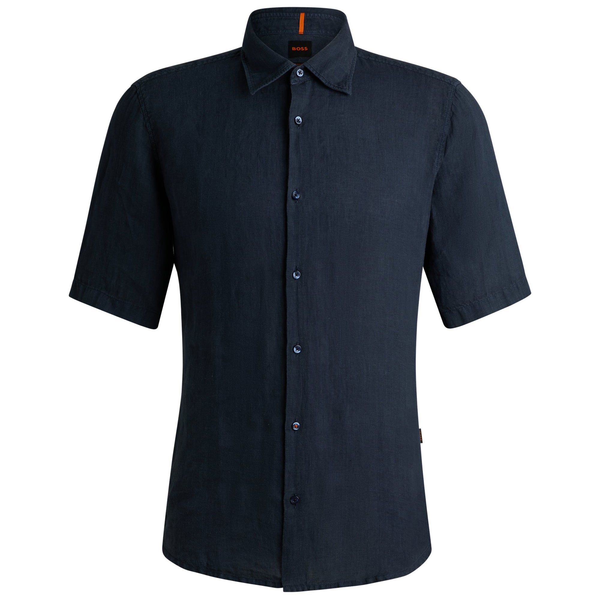Boss Rash 2 Linen Short Sleeve Shirt - Navy